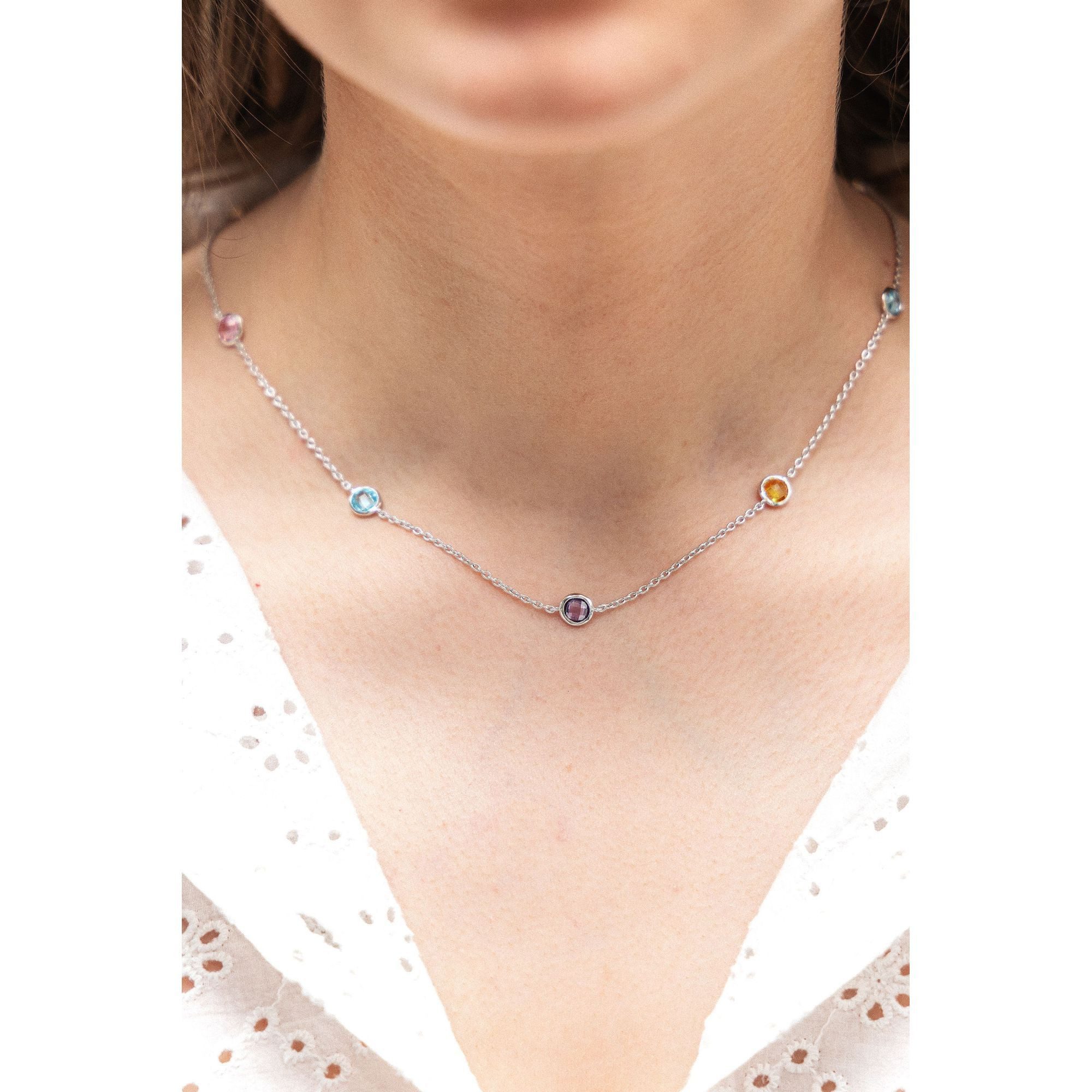 Zeeme Collierkettchen 925 Silber rhodiniert mit Zirkonia bunt