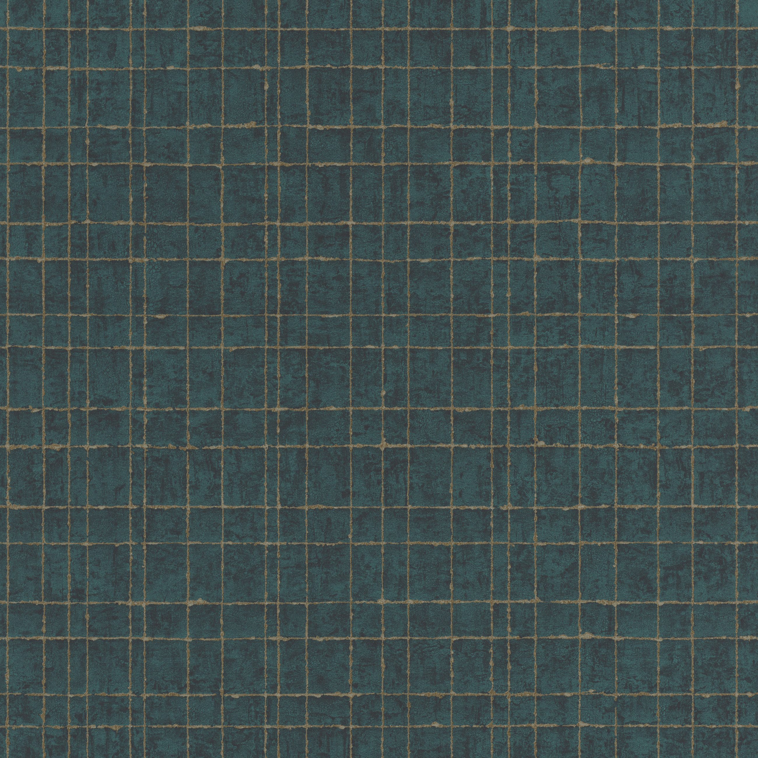 Rasch Vliestapete Grün und Gold mit Karomuster, glatt, gestreift, kariert, geometrisch, (1 Rolle, 1 St), Grafisch, Karo, Geometrisch