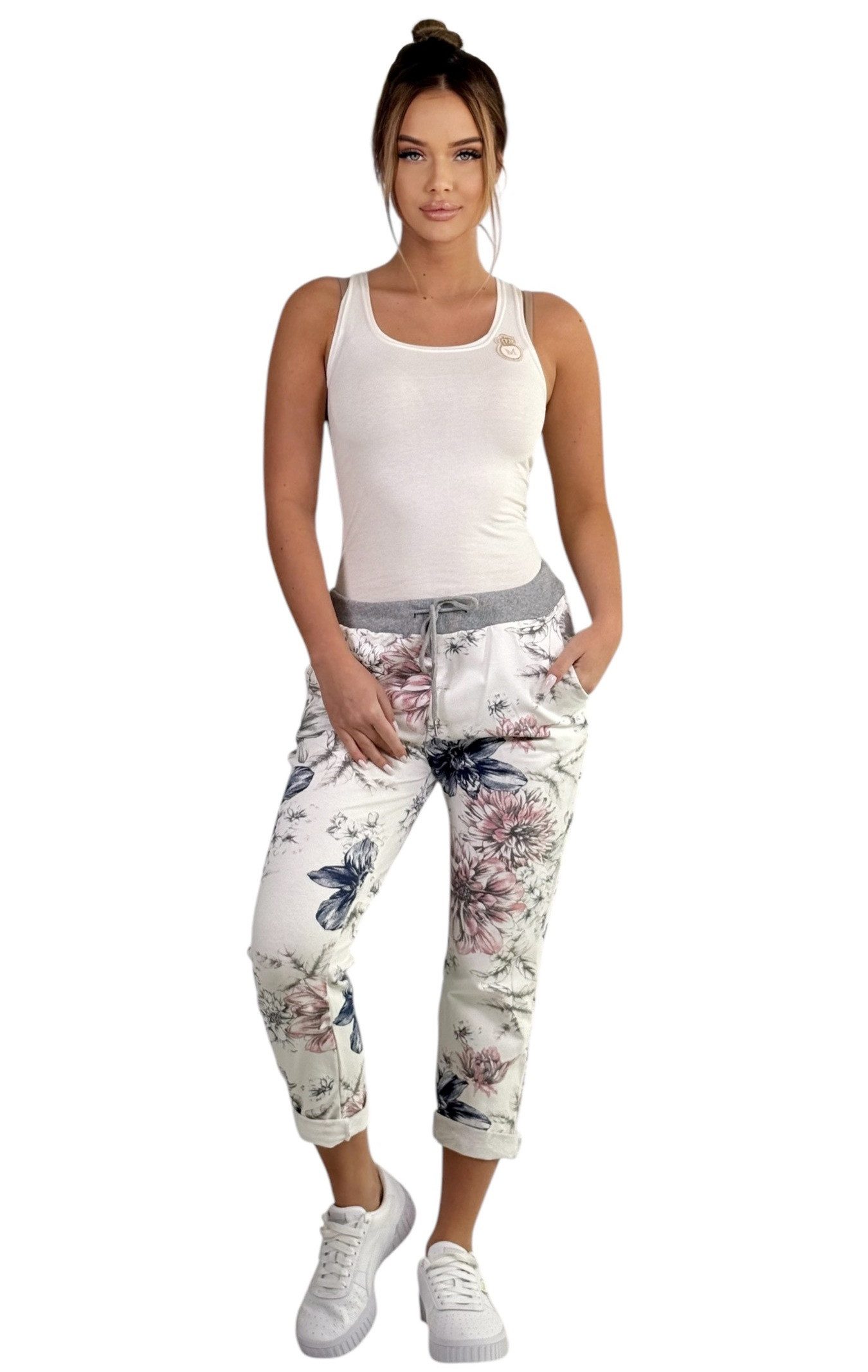Mississhop Chinohose Damen Hose Blumen Jogginghose Baumwolle gemustert M. 287