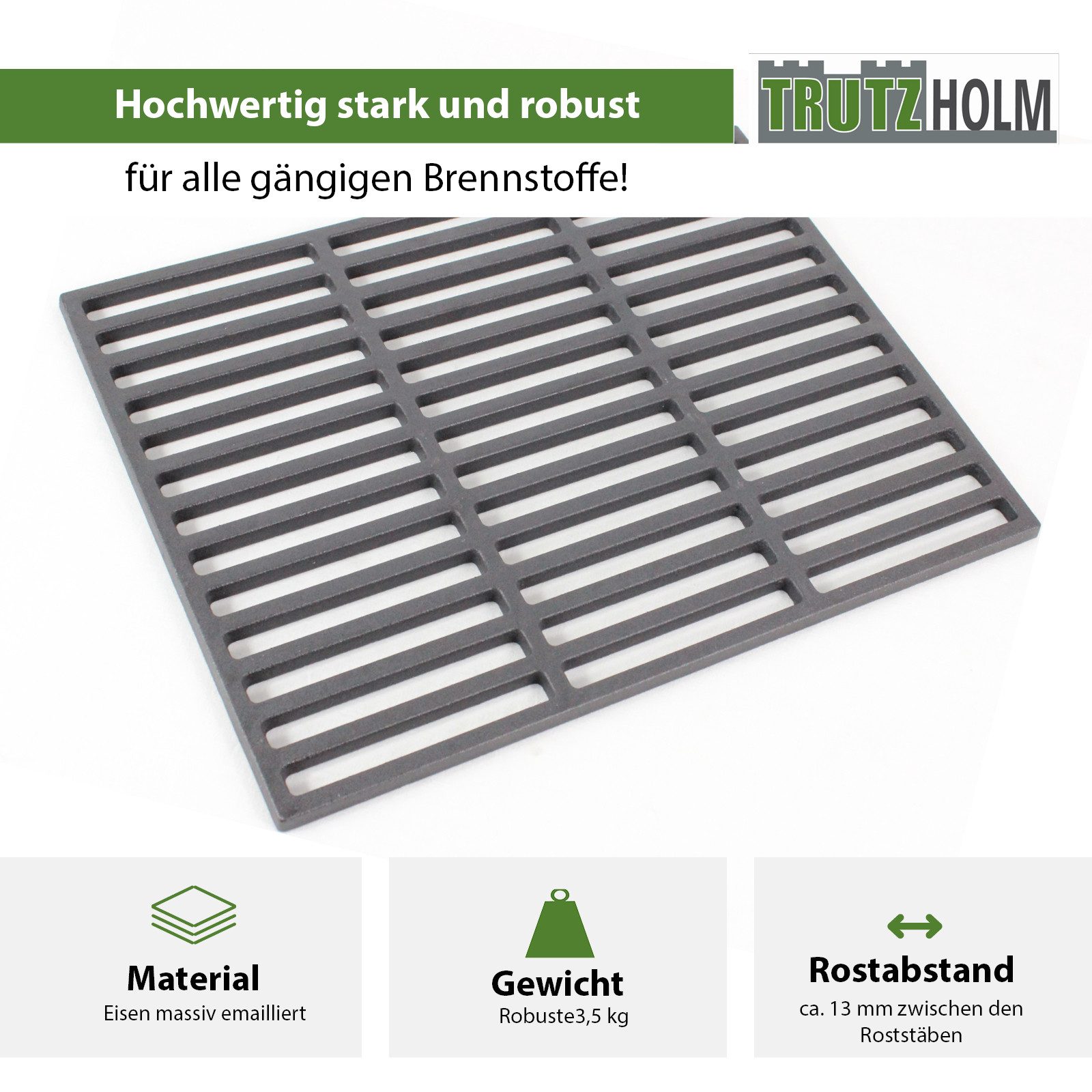 TRUTZHOLM Grillrost 38x29cm rechteckig emailliert Rost Grillgitter Gusseisen Grillplatte
