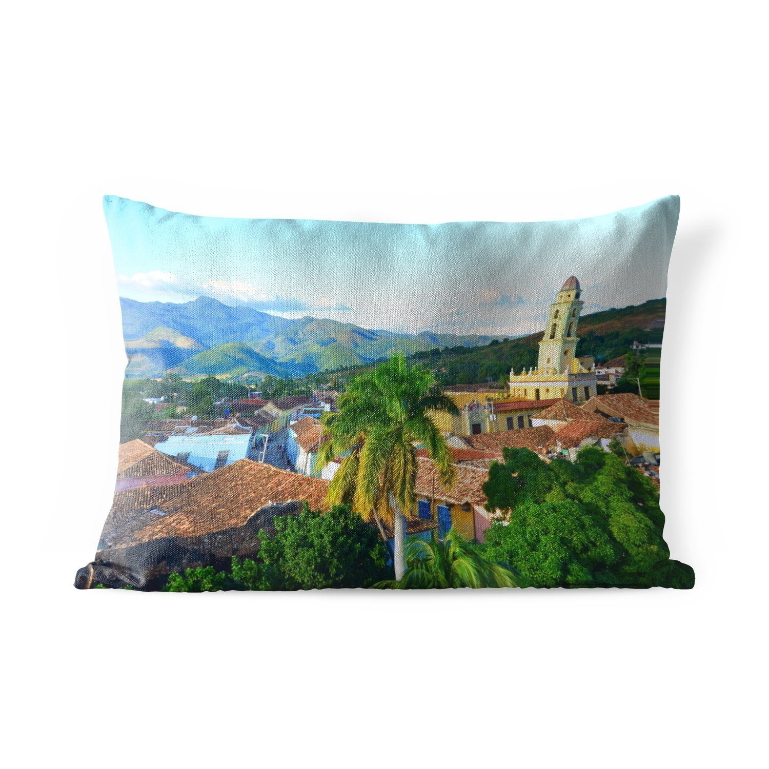 MuchoWow Dekokissen Die Altstadt von Trinidad mit den Bergen im Hintergrund in Kuba, Outdoor-Dekorationskissen, Polyester, Dekokissenbezug, Kissenhülle