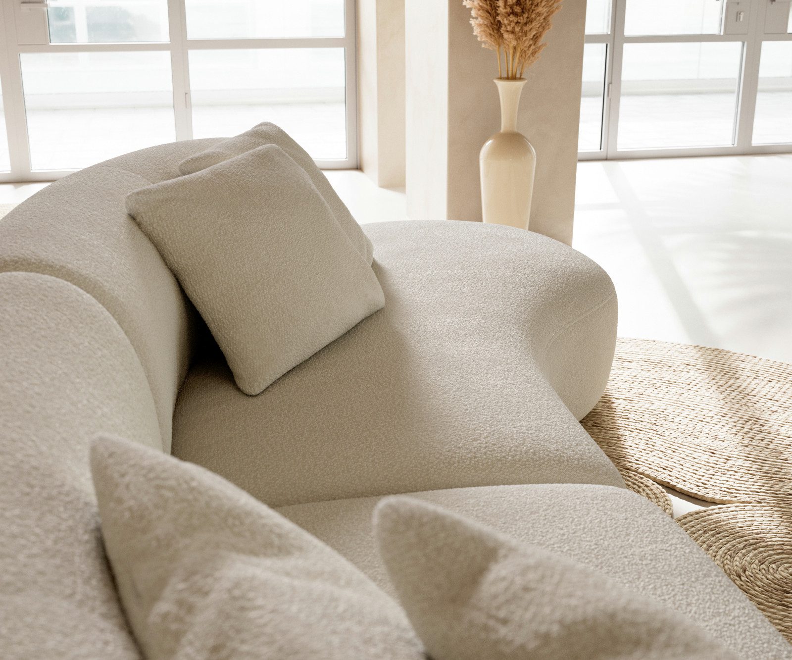 DELIFE Big-Sofa Mairi, Bouclé Creme-Weiß 330x160 cm