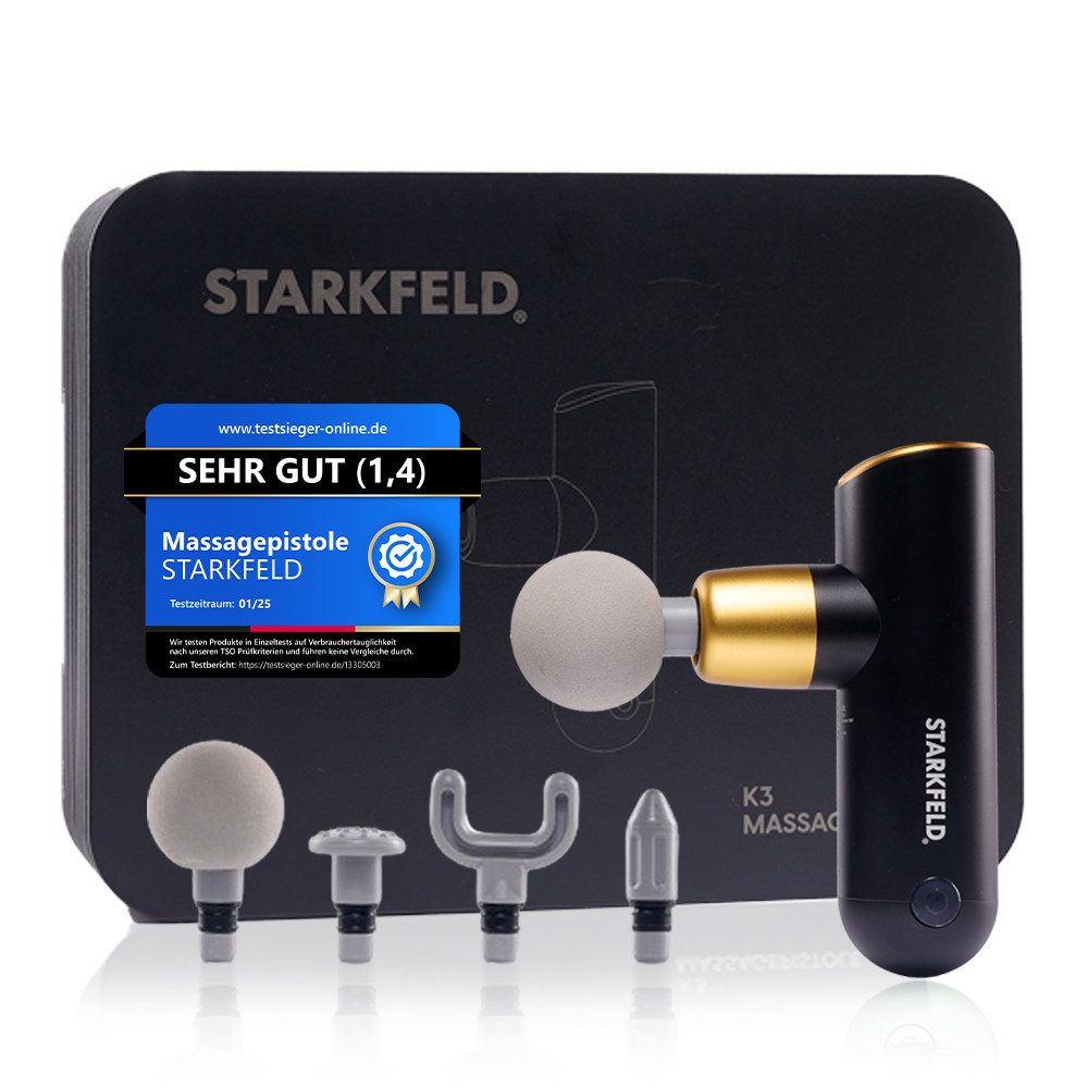 STARKFELD Massagepistole STARKGUN® Mini & Deluxe, Testsieger Massagepistole, German Engineering, Ultimate Edition, 4 Aufsätze inkl. hochwertiger Aufbewahrungsbox
