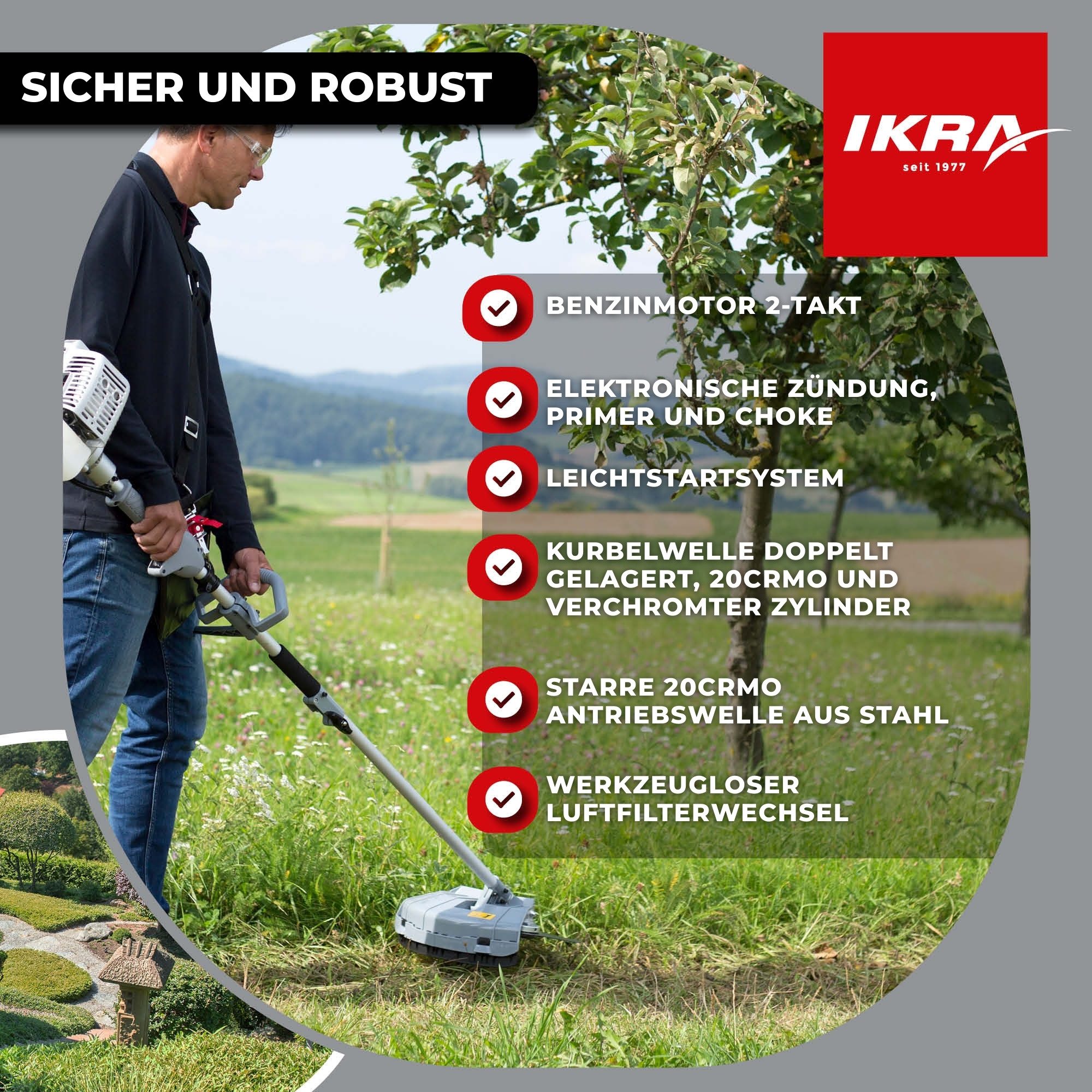 ikra GmbH Garten-Multifunktionsgerät IBKH 33-1, mit Schutzbrille, 4in1: Rasentrimmer, Freischneider, Teleskop-Heckenschere & Entaster