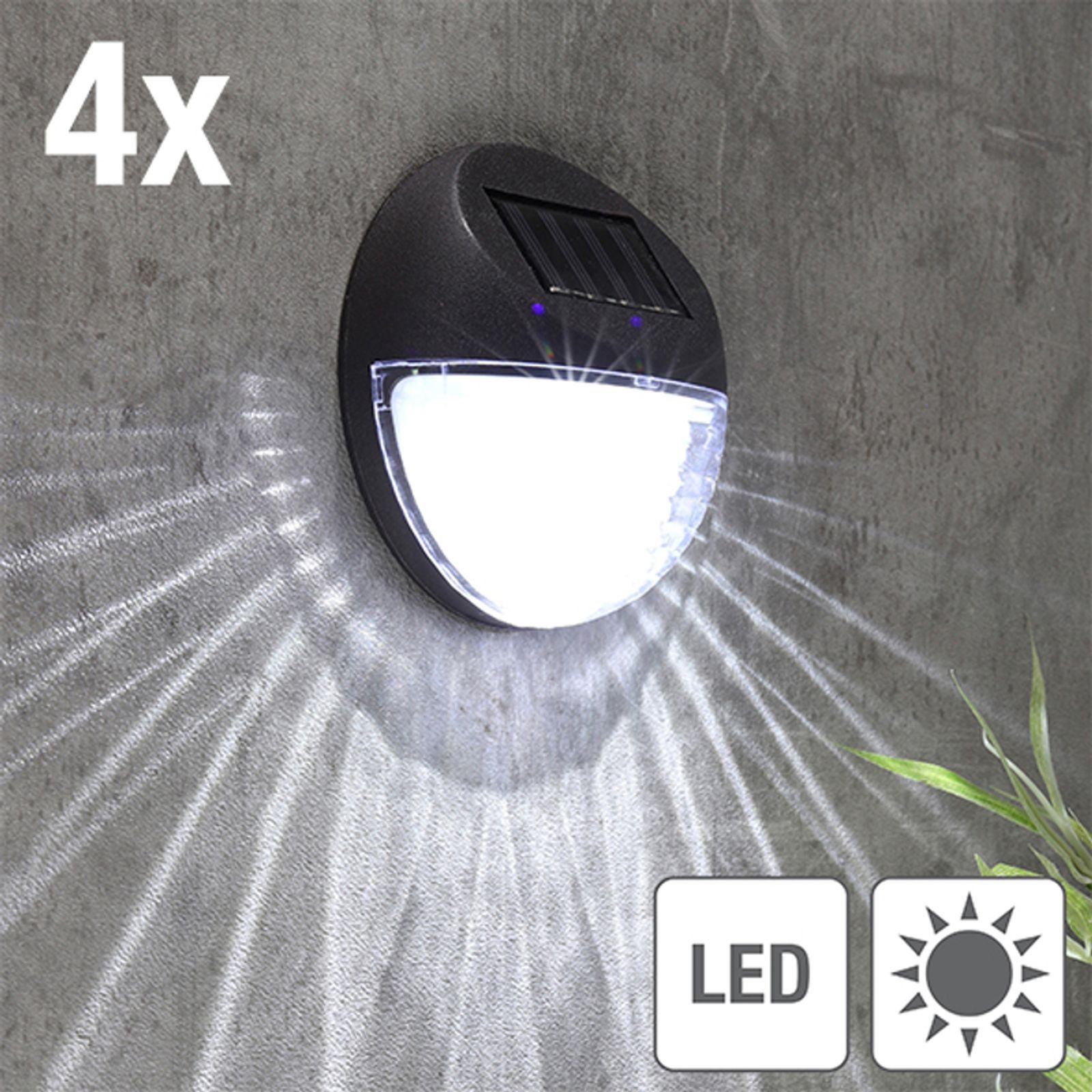Gravidus LED Solarleuchte 4er LED Solarlampe Zaun Wandleuchte