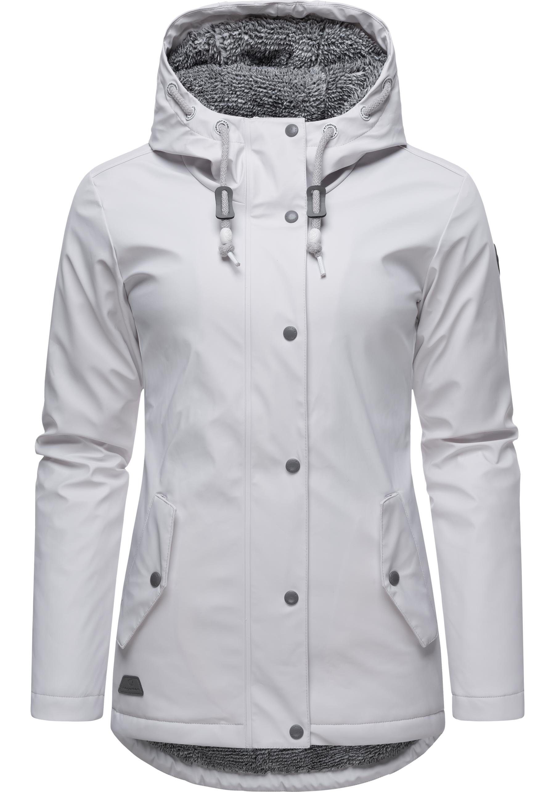 warm Regenjacke Ragwear Marge Damen Winter Regenmantel gefütterter kieselgrau