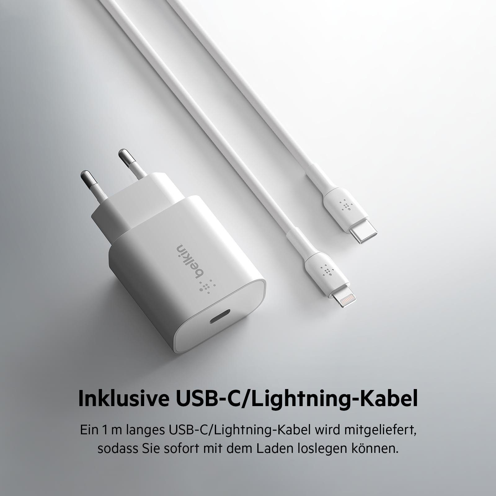 25W USB-Ladegerät Kabel Ladegerät PowerDelivery, Belkin light. 1m USB-C