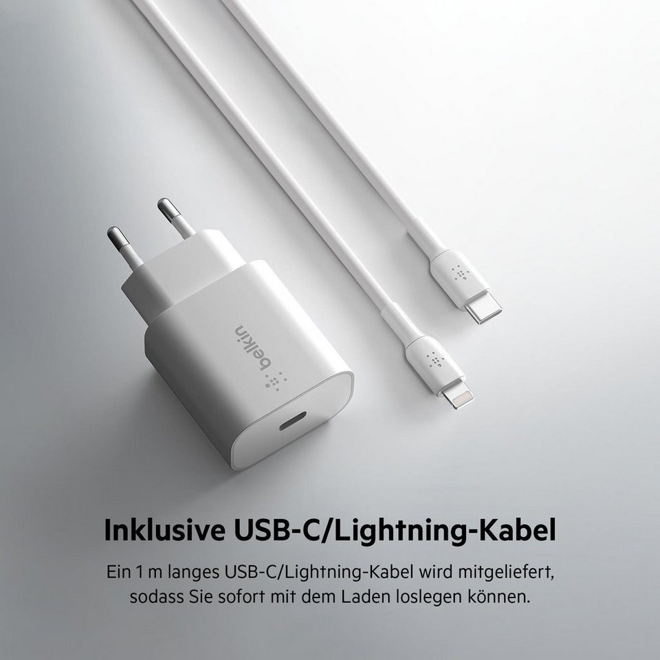 Belkin 25W USB-C Ladegerät PowerDelivery, light. Kabel 1m USB-Ladegerät
