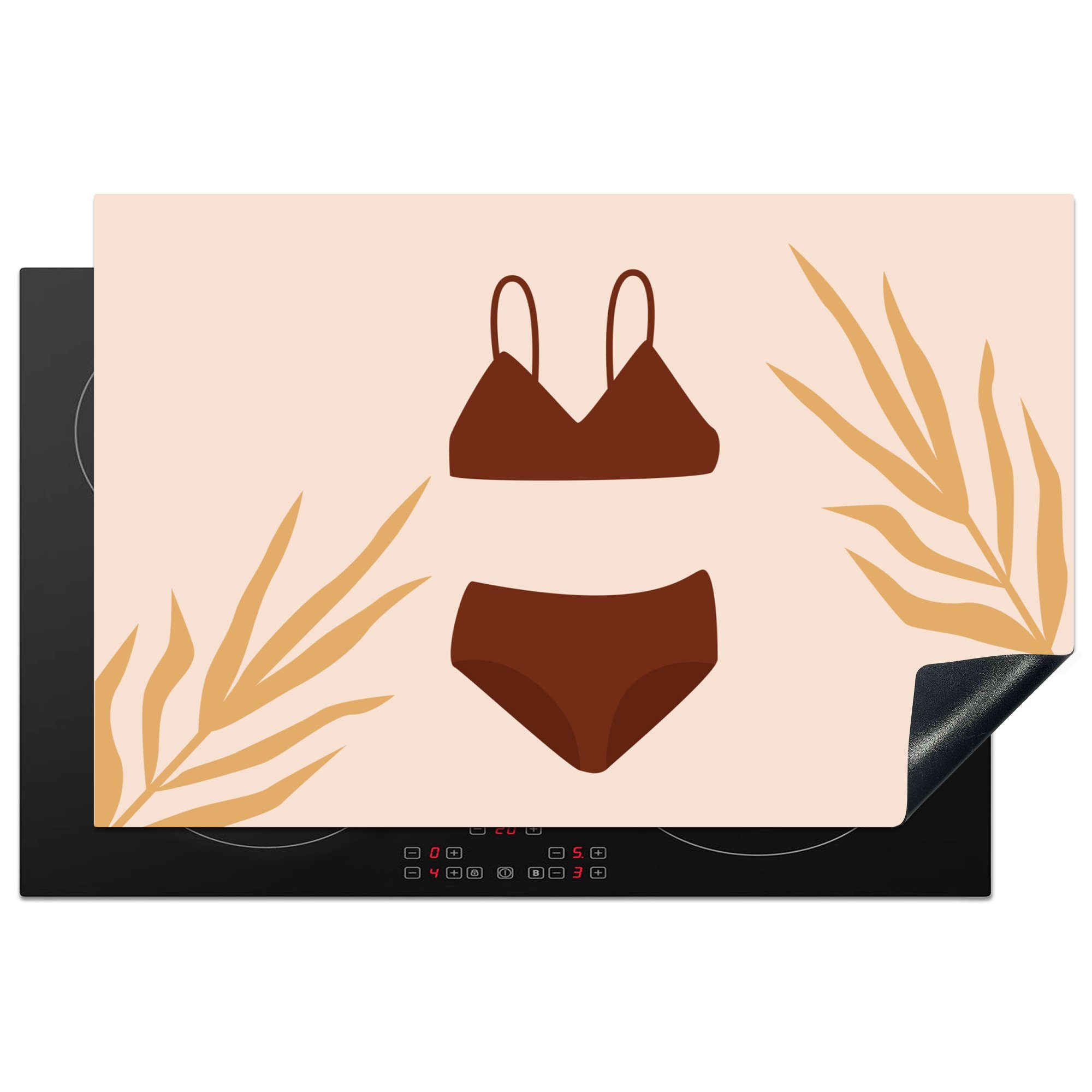 MuchoWow Herdblende-/Abdeckplatte Sommer - Bikini - Blätter, Vinyl, (1 tlg), 81x52 cm, Induktionskochfeld Schutz für die küche, Ceranfeldabdeckung
