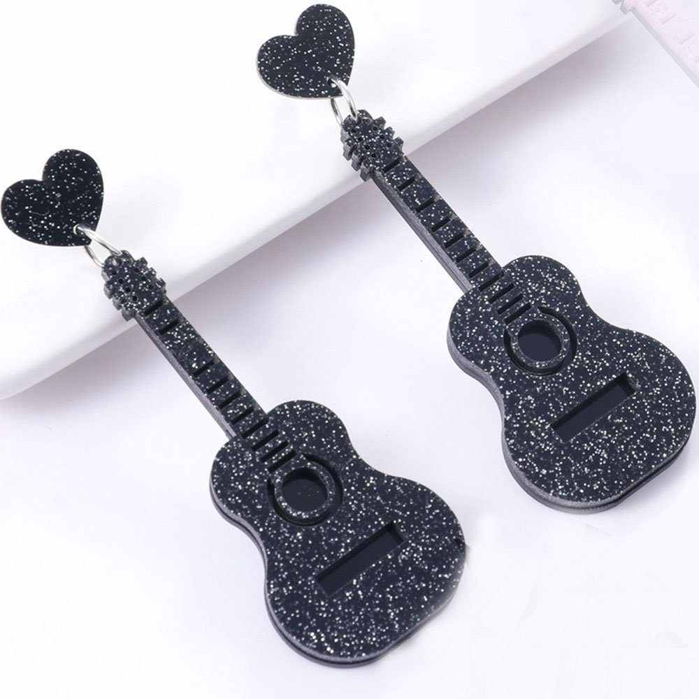 AUzzO~ Paar Ohrhänger Paar Ohrringe Damenschmuck Kreativer Spaß Gitarre Glitter Ohrringe Schwarz