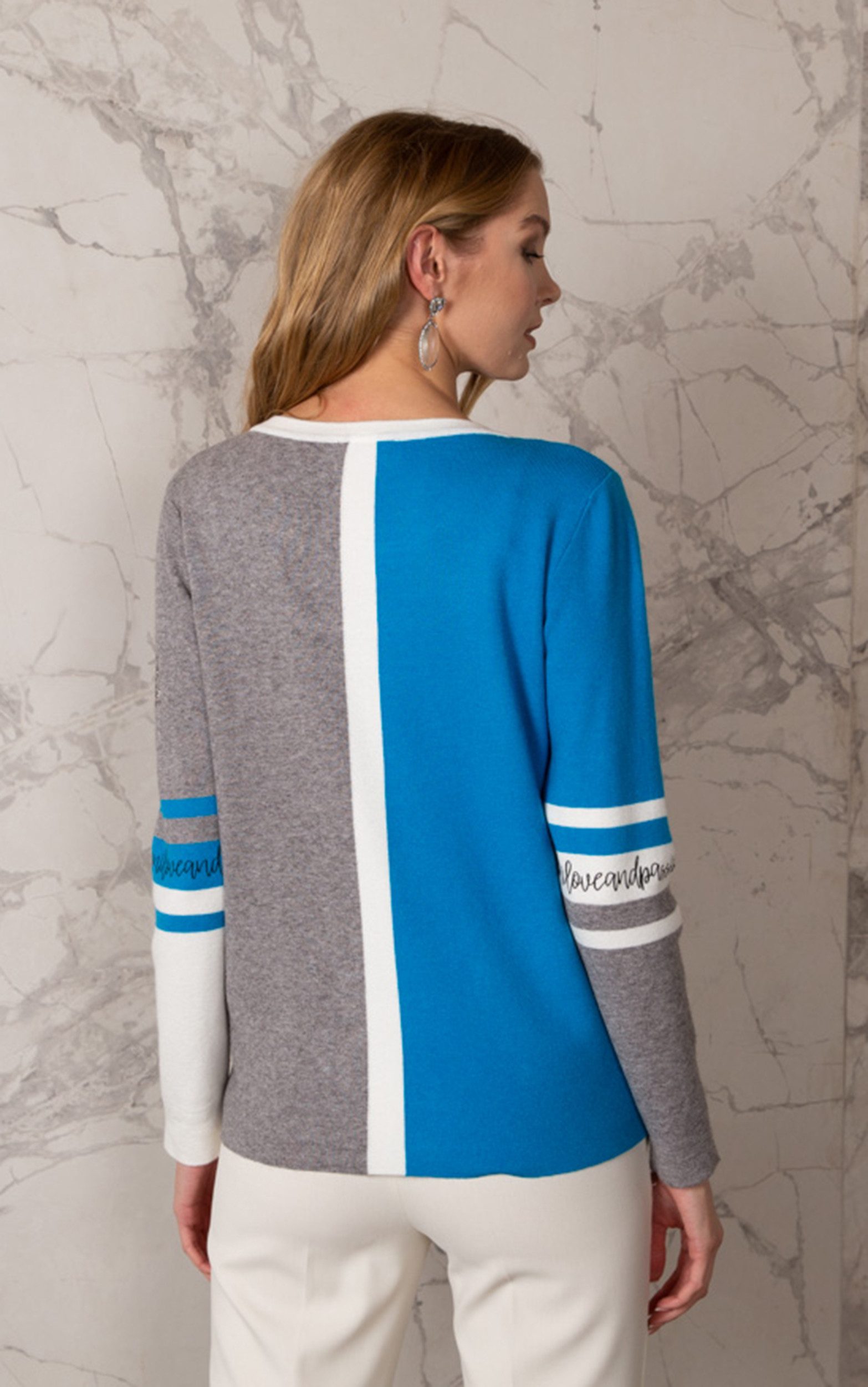 Passioni Strickpullover in Colorblock mit Strasssteinen