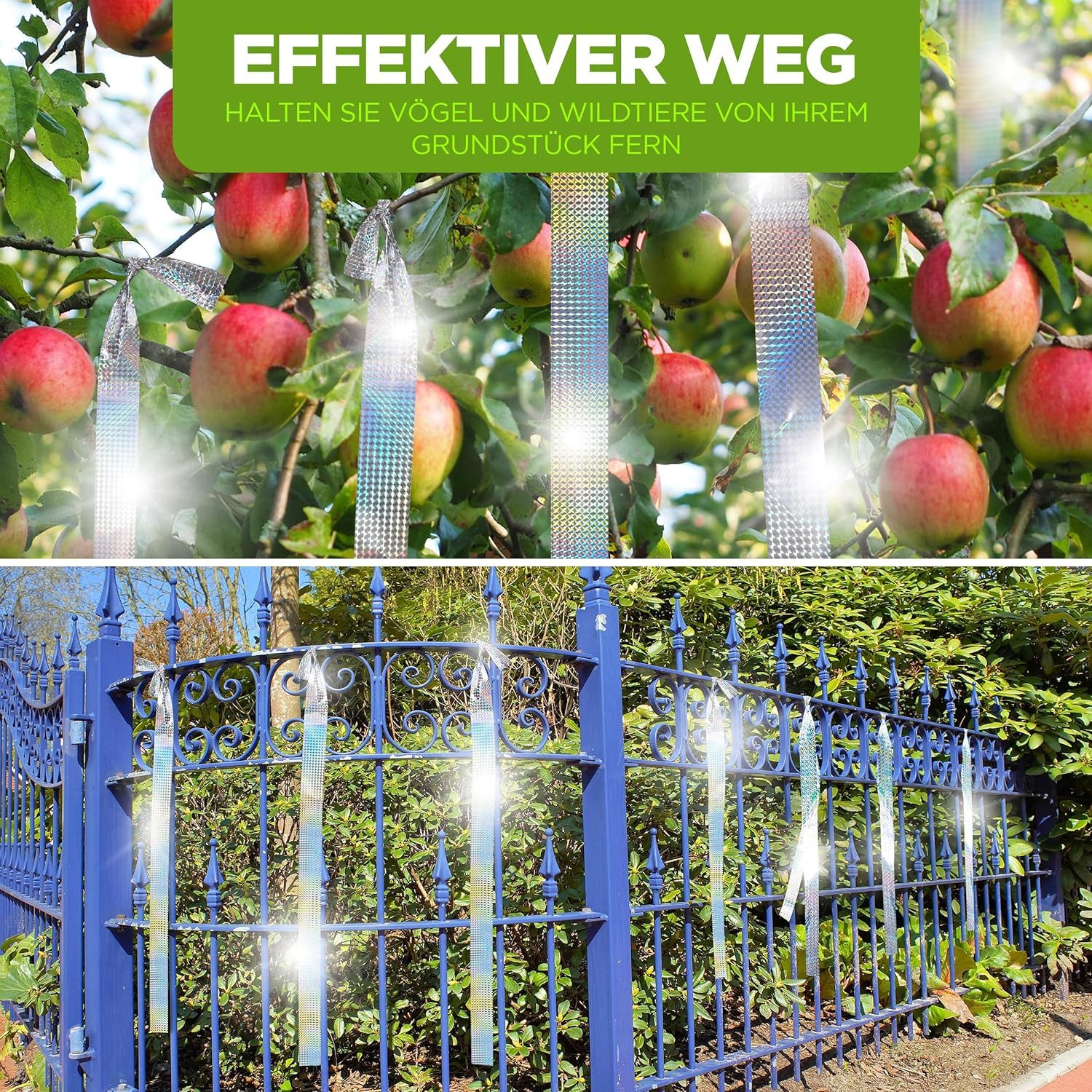ISOTRONIC Vogelabwehr-Windspiel Reflektorband Set zur Vogel- & Wildabwehr, 2x 38m, silber & blau, (2-St., 2 tlg.-Set), 2er-Set Abwehrband je 38m gegen Vögel & Wildtiere