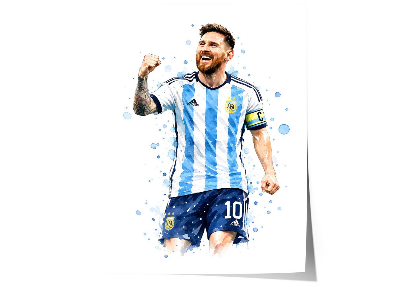 JUSTGOODMOOD Poster Argentinien Fußball Geschenkidee Aquarell Sport Wandbild Deko Print oh, (1 St)