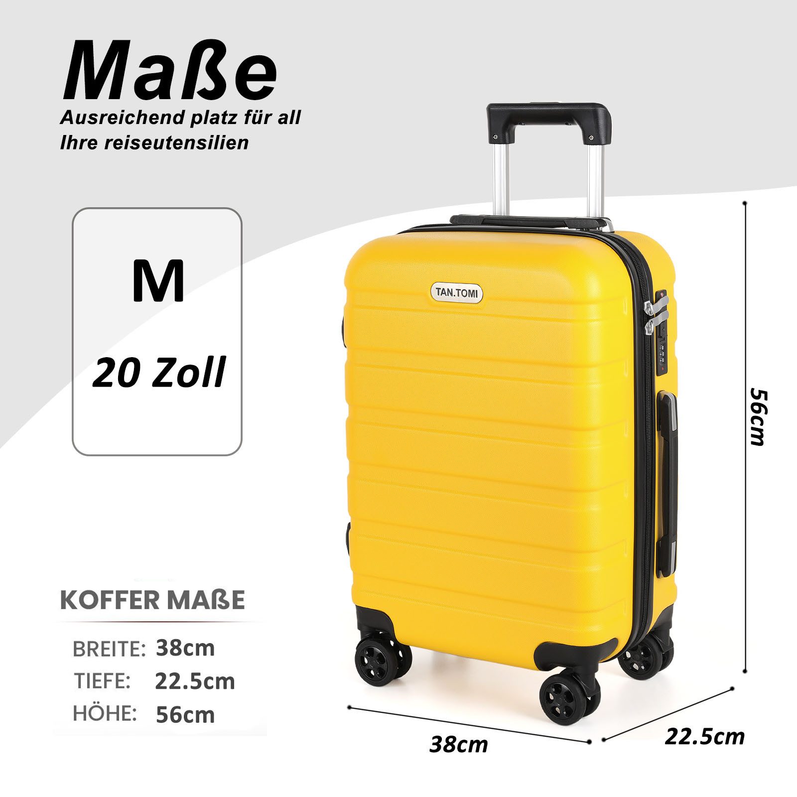 TAN.TOMI Handgepäckkoffer Koffer Hartschale Leicht Reisekoffer ABS Geräumig Haltbar(M L XL), 4 Rollen, Trolley Handgepäck Große Kapazität mit 4 Rollen und Zahle – Bild 4 von 5