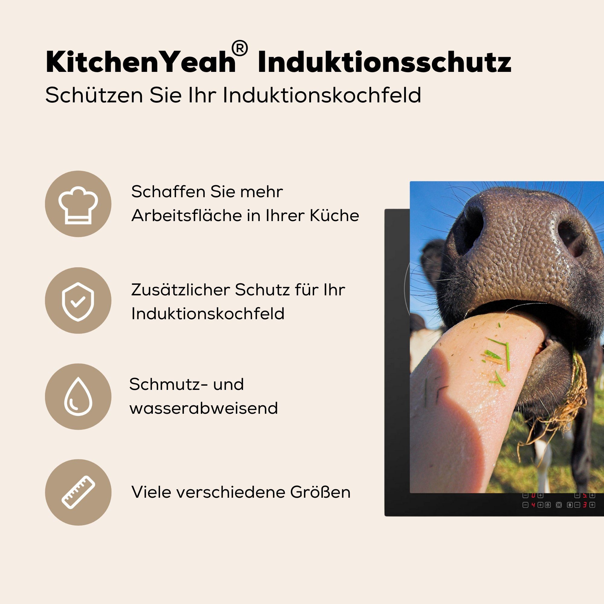 Induktionskochfeld für Zunge, Ceranfeldabdeckung - Kühe Schutz tlg), 71x52 Gras MuchoWow die küche, (1 Vinyl, - Herdblende-/Abdeckplatte cm,