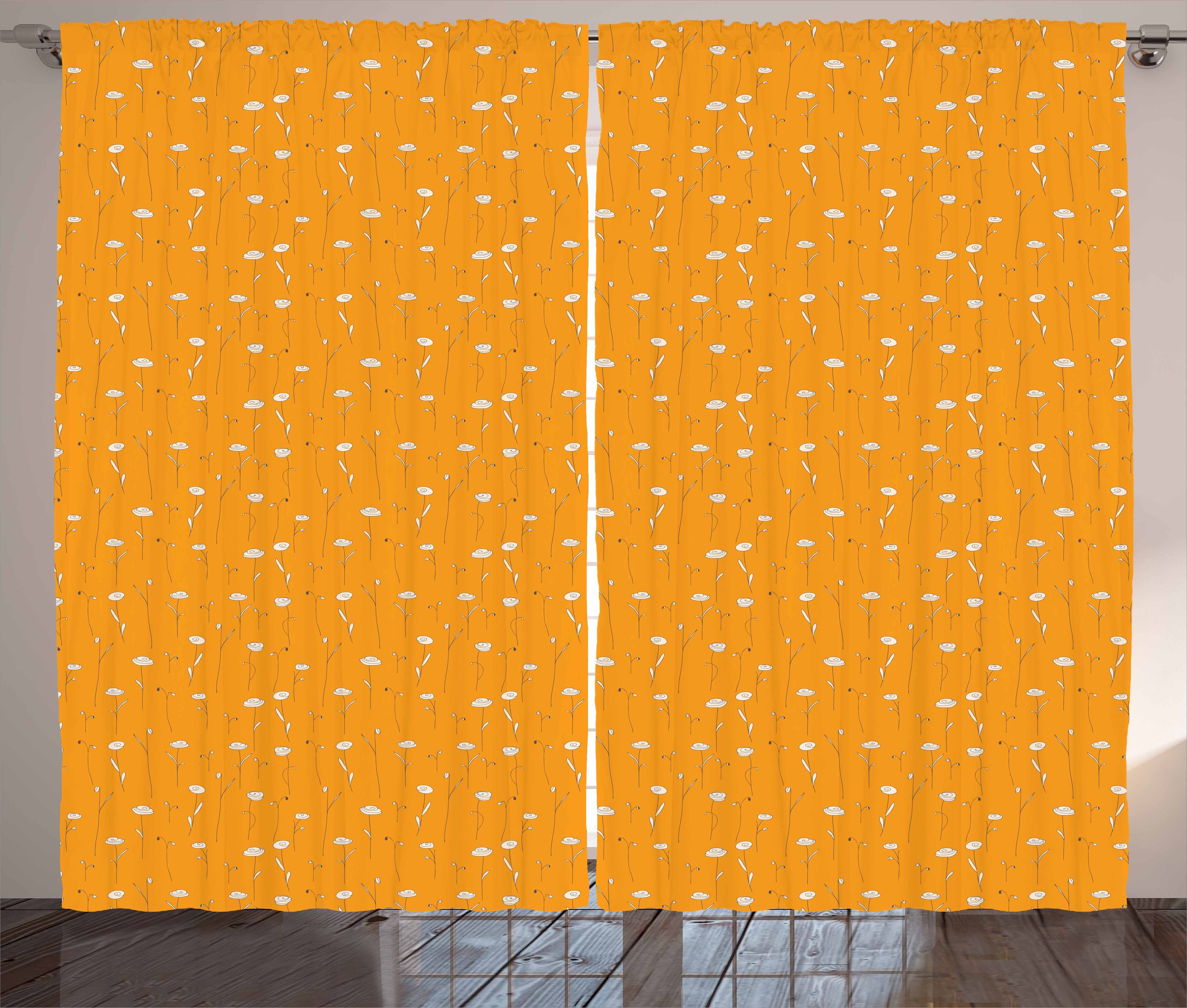 Abstrakte Schlafzimmer Gekritzel-Blumen und Schlaufen Kräuselband mit Gardine Orange Haken, Abakuhaus, Vorhang