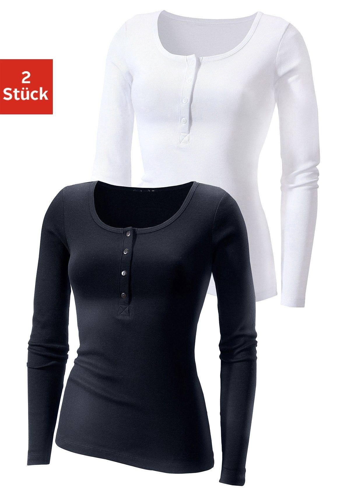 Langarmshirt mit kurzer Knopfleiste