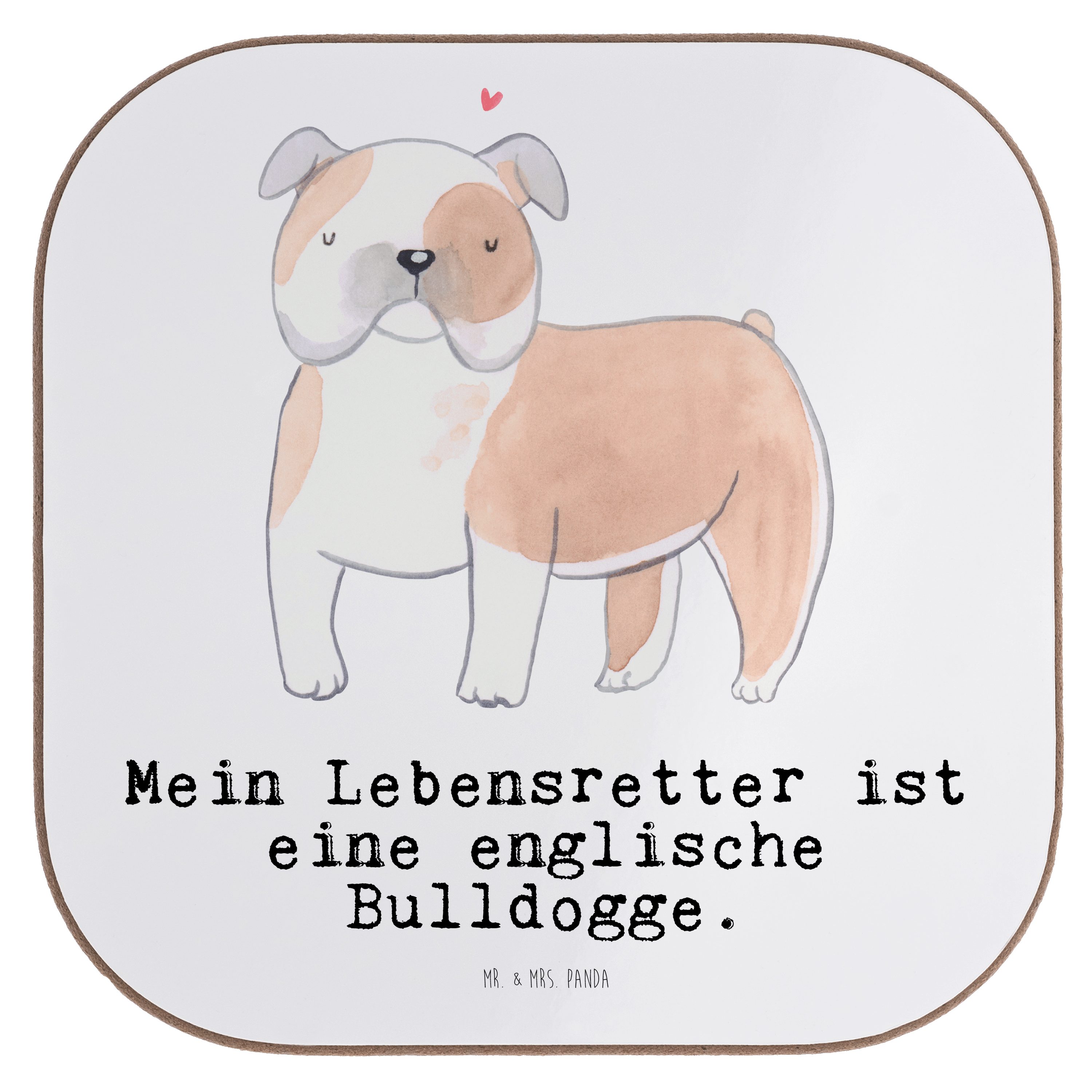Mr. & Mrs. Panda Getränkeuntersetzer Englische Bulldogge Lebensretter - Weiß - Geschenk, Untersetzer Gläse, 1-tlg., Handgezeichnete Motive