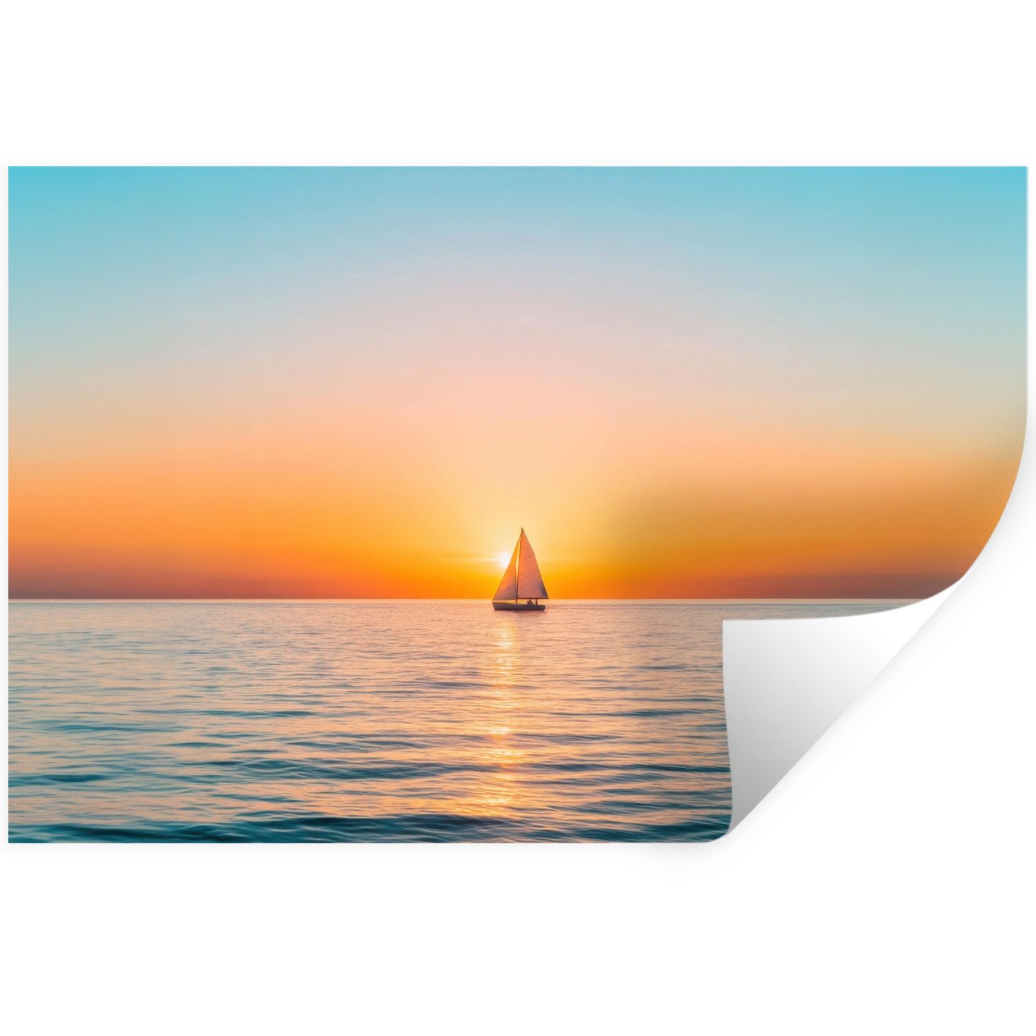 MuchoWow Wandsticker Meer - Segelboot - Sonnenuntergang (1 St), Wandtattoo, Selbstklebend, Wohnzimmer, 30x20 cm