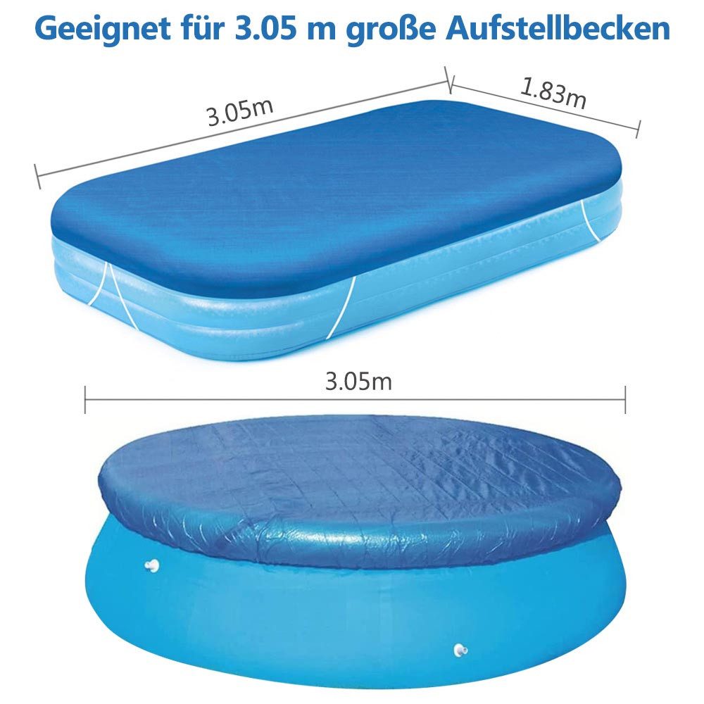 BTTO Pool-Abdeckplane Pool Abdeckung,Rechteckige/Runde Poolabdeckung,Ø 300 cm (1-St), Pool-Abdeckplane,staub und regendicht