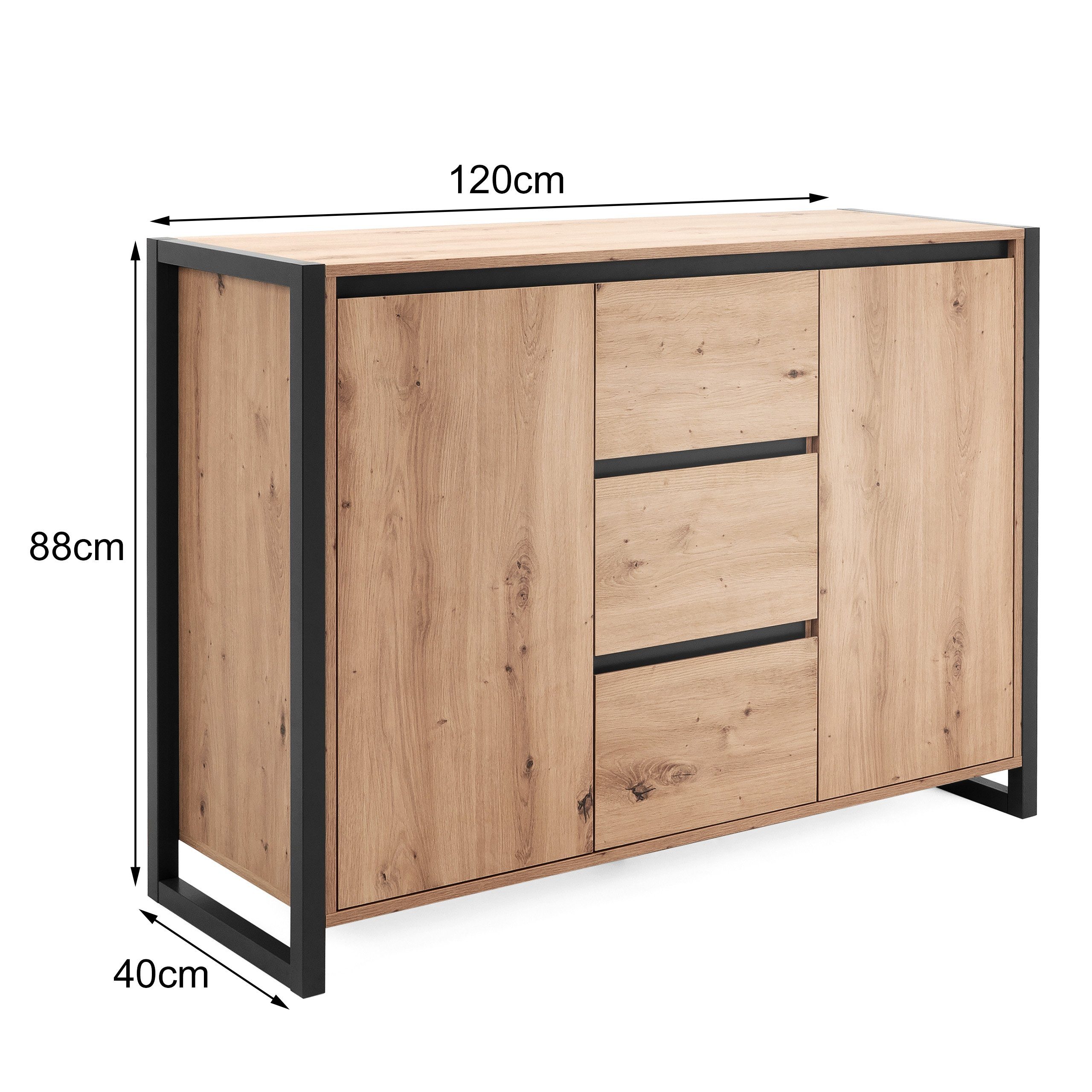 Newroom Kommode Vincent, Wildeiche Sideboard Vintage Industrial Highboard Anrichte Wohnzimmer