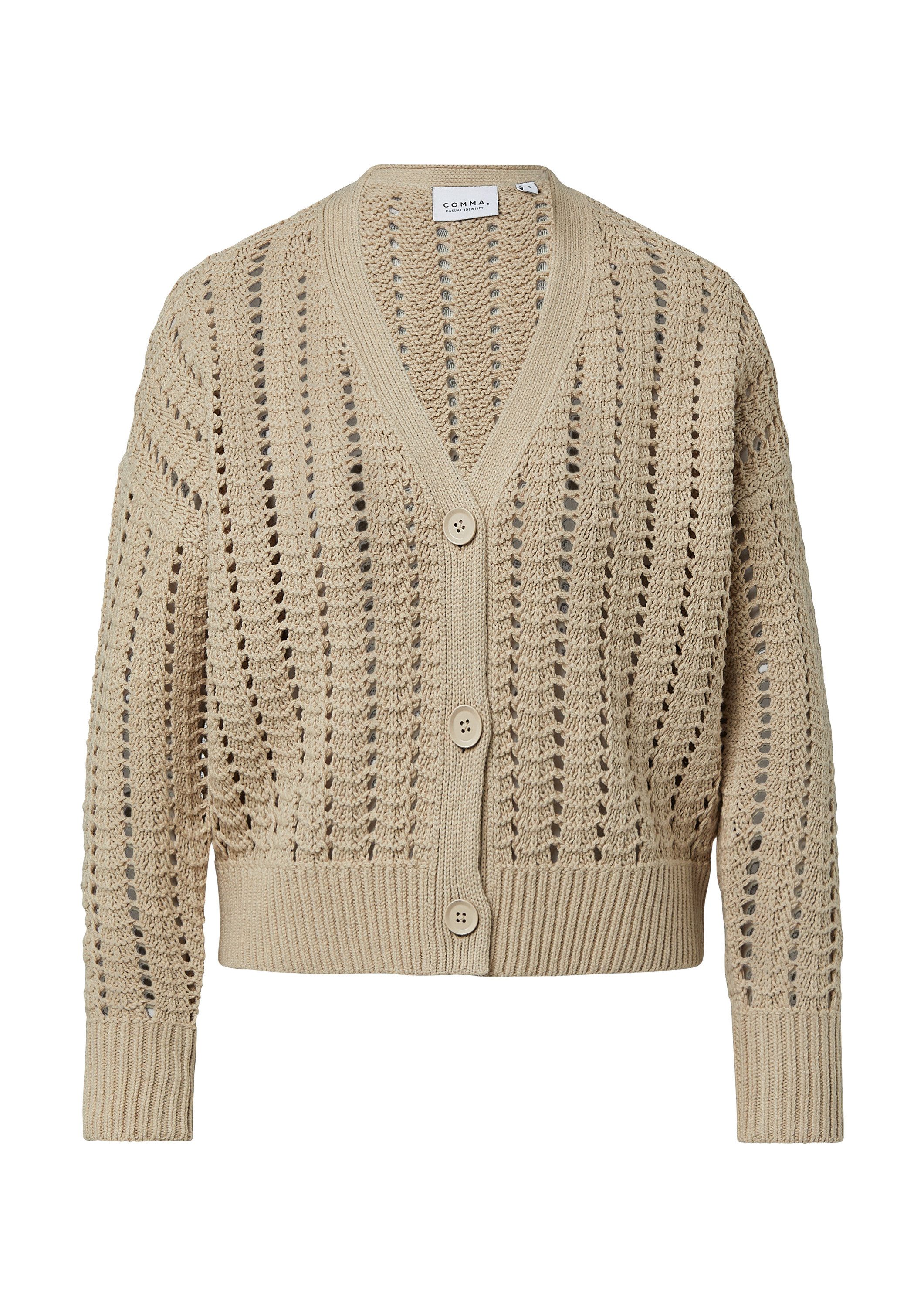 comma Cardigan Strickjacke Cardigan aus Baumwollmix mit Lochmuster