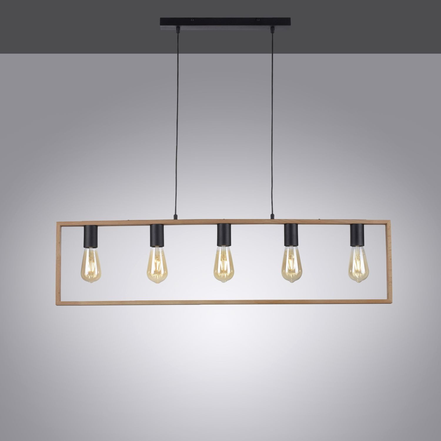 Licht-Erlebnisse Pendelleuchte RILMAR, ohne Leuchtmittel, Metall E27 H: max. 120 cm Schwarz Natur eckig Retro