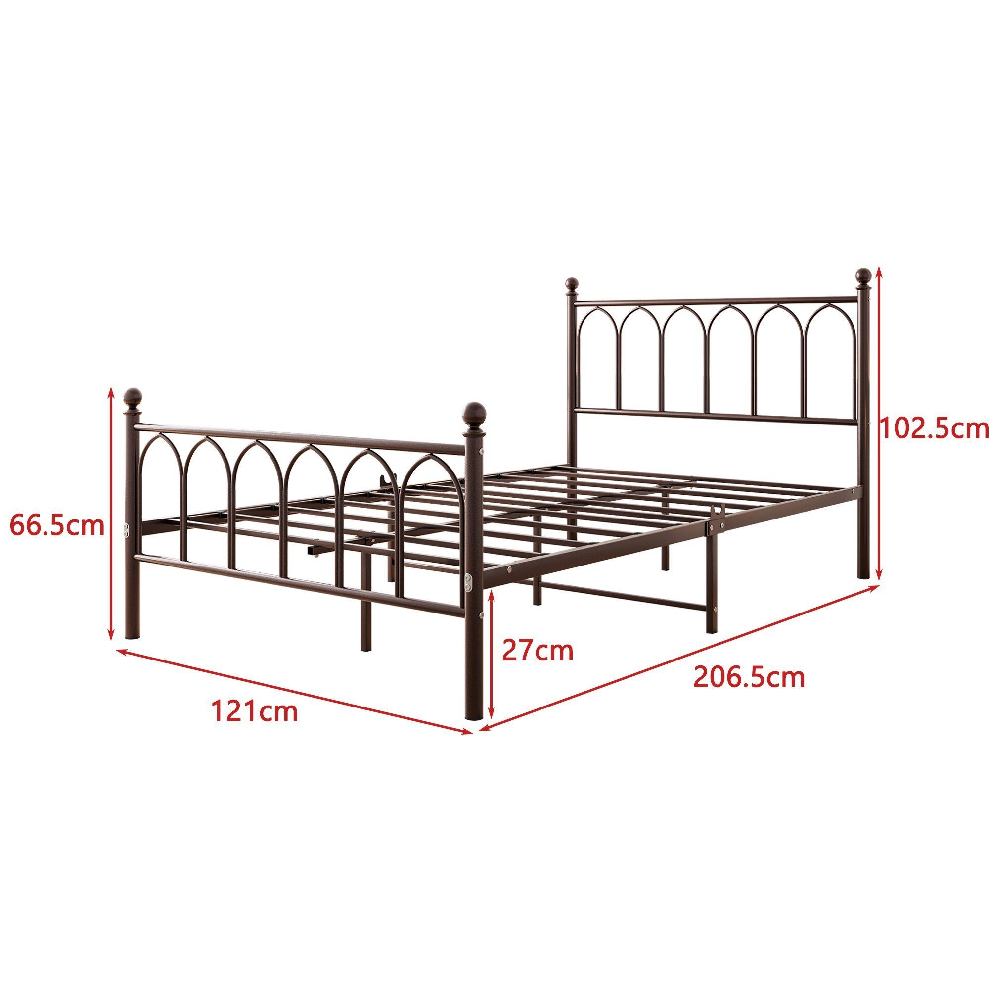 Metallbett mit 120 Einzelbett Braun cm, x Lattenrost, 200 REDOM