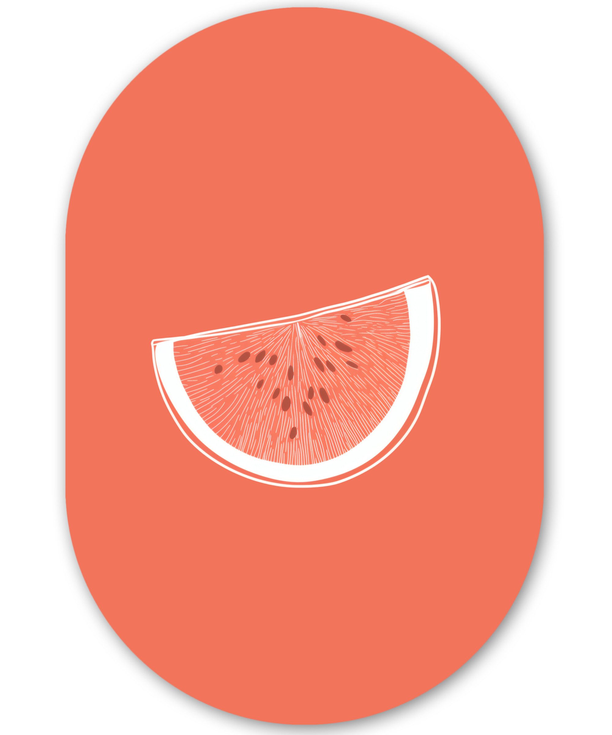 MuchoWow Gemälde Wassermelone - Linien - Korallenrot, Fotodruck (1 St), Wandbild Oval, Wohnzimmer oder Schlafzimmer Wanddekoration, 40x60 cm