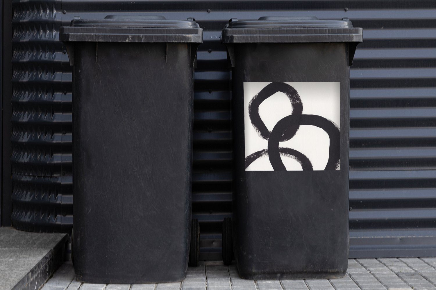 MuchoWow Wandsticker Kreise St), Mülleimer-aufkleber, - Abstrakt Abfalbehälter - Container, Schwarz Formen Sticker, - Mülltonne, (1