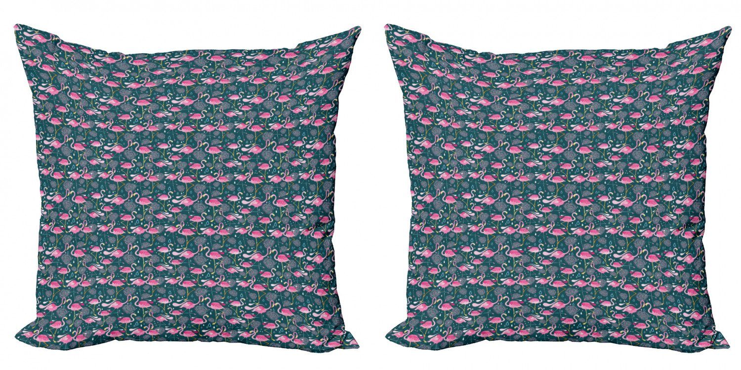 Kissenbezüge Modern Accent Doppelseitiger Digitaldruck, Abakuhaus (2 Stück), Flamingos Exotischer Vogel-Muster | Kissenbezüge