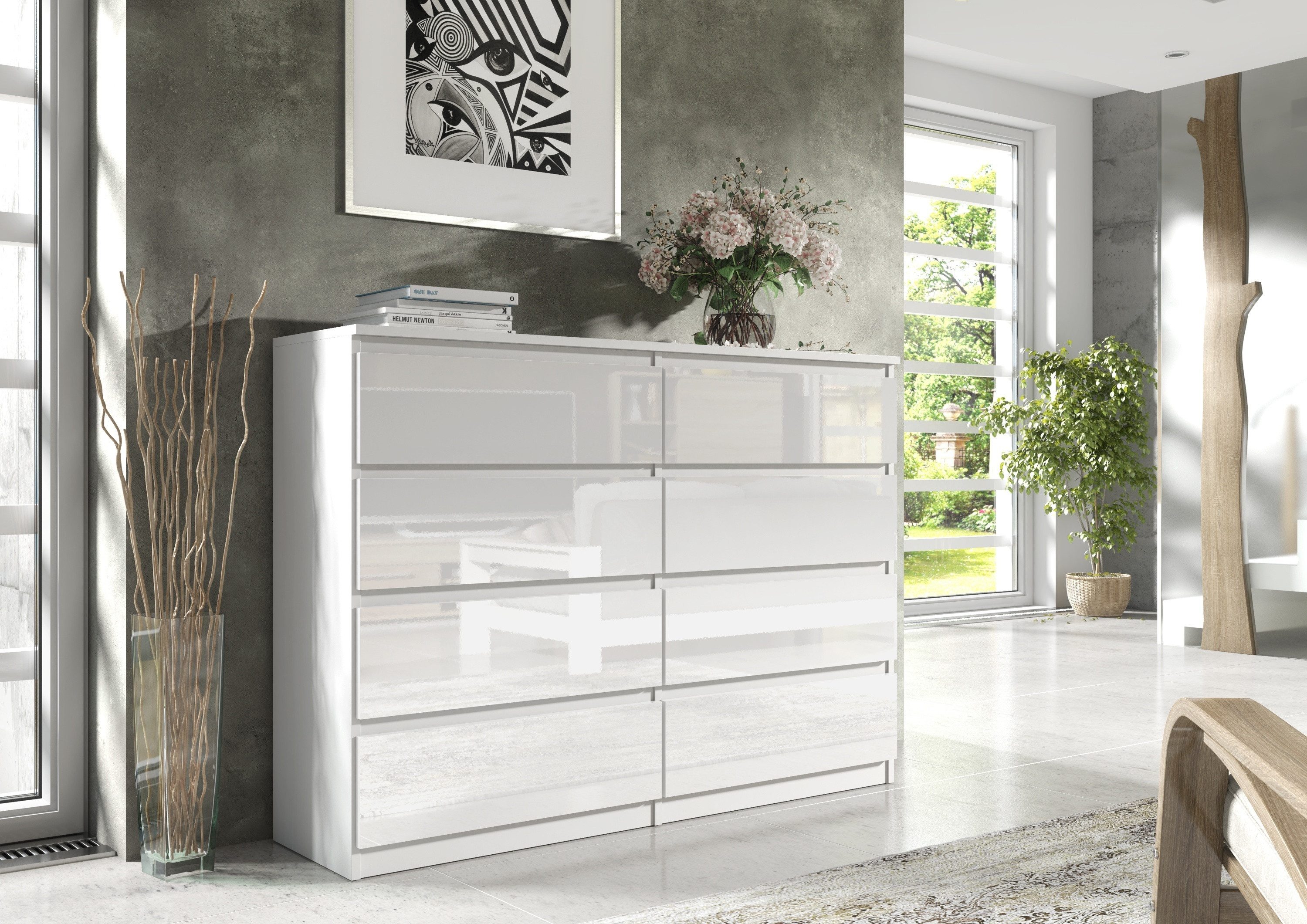 Raumhirsch Furniture Kommode, Sideboard, Kommode für das Schlafzimmer - Wohnzimmer (Maße: 120 × 39 × 101,5 cm, 8 Schubladen, Rollenschienen), viele Farbvarianten - Hochwertig & stabil