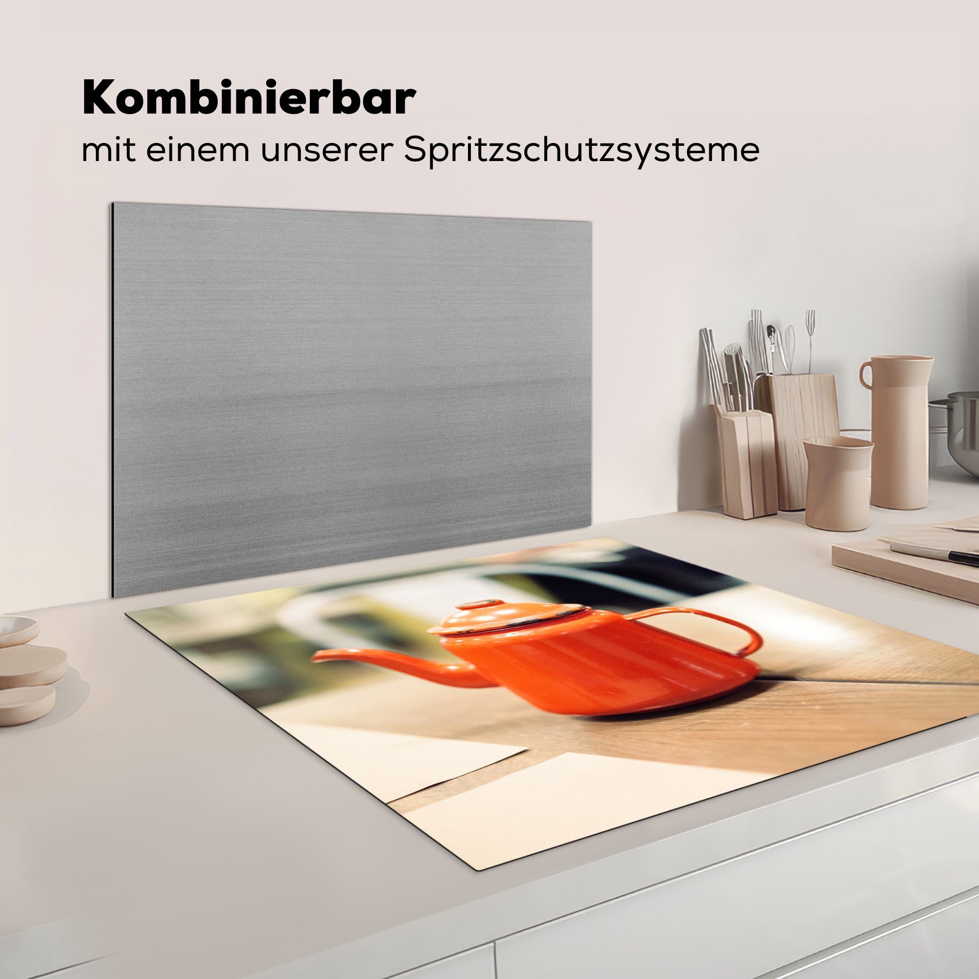 Arbeitsplatte (1 rotem cm, mit 78x78 tlg), Rote Herdblende-/Abdeckplatte Vinyl, küche Teekanne Ceranfeldabdeckung, Deckel, MuchoWow für