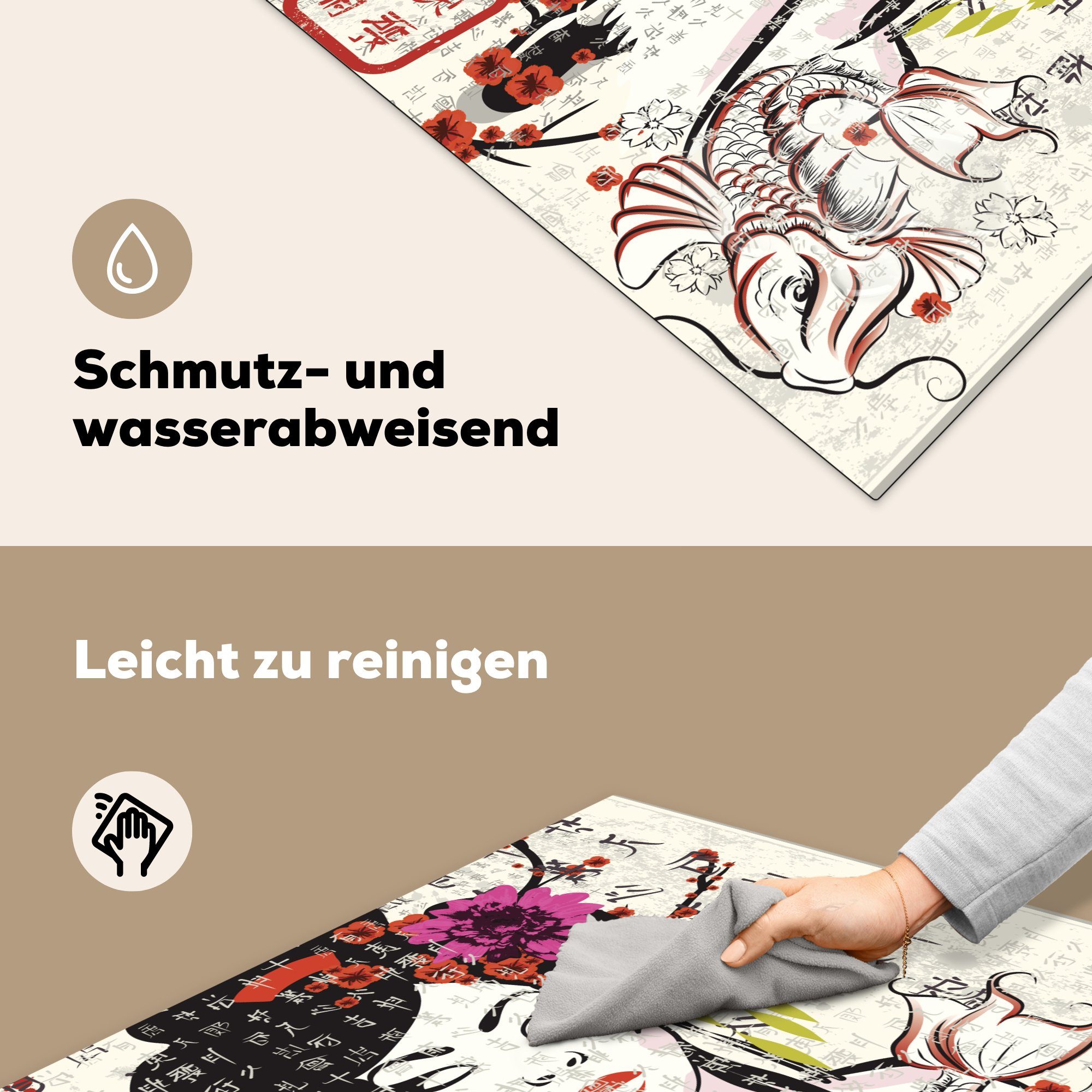 MuchoWow Ceranfeldabdeckung, für Illustration Frau, Arbeitsplatte Japanische cm, traditionelle Vinyl, Herdblende-/Abdeckplatte tlg), (1 78x78 küche