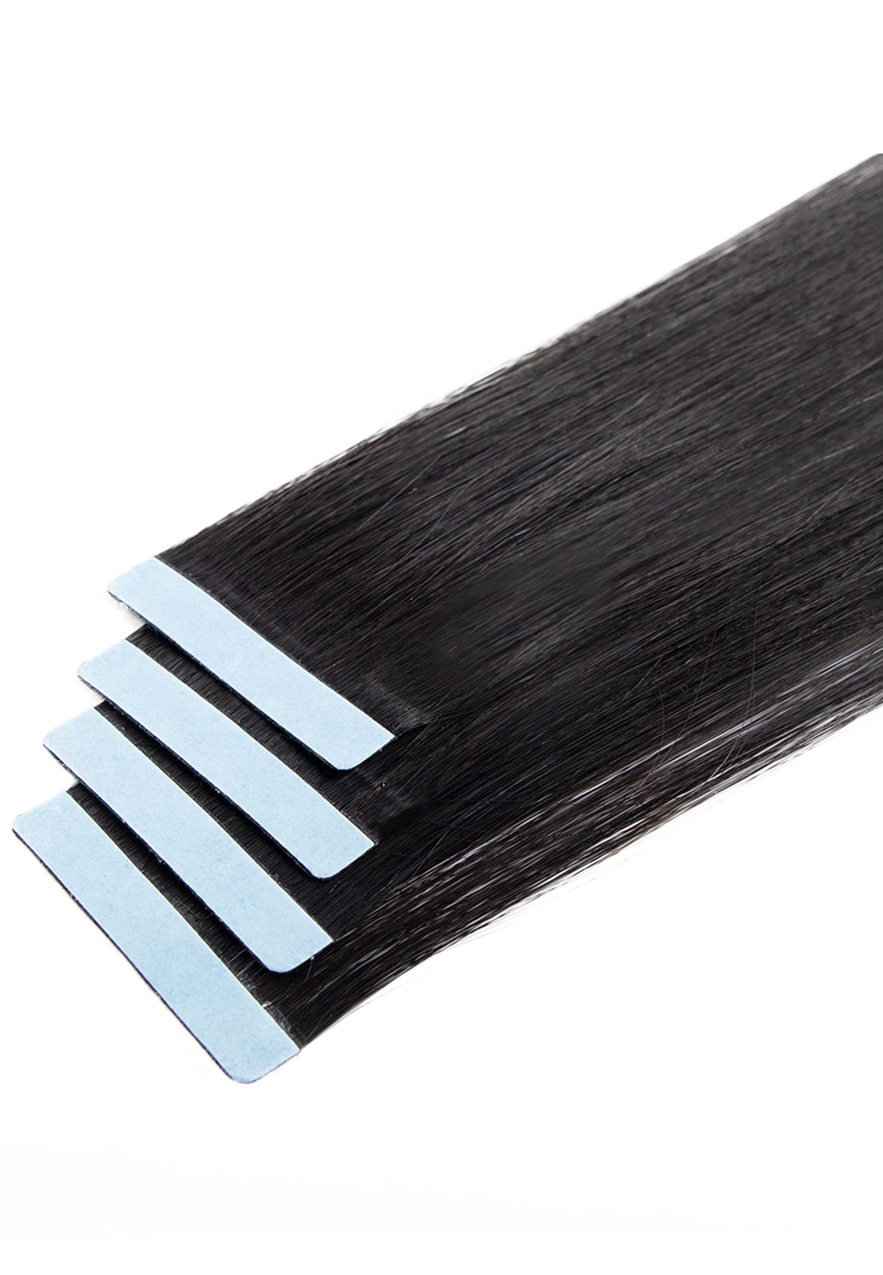 YC Menschenhaar Fashion Echthaar 100 25 cm Double black-50 gr, % #1b natural Hair Echthaar-Extension Remy Drawn Style & On-Extension Skin-Wefts Tape