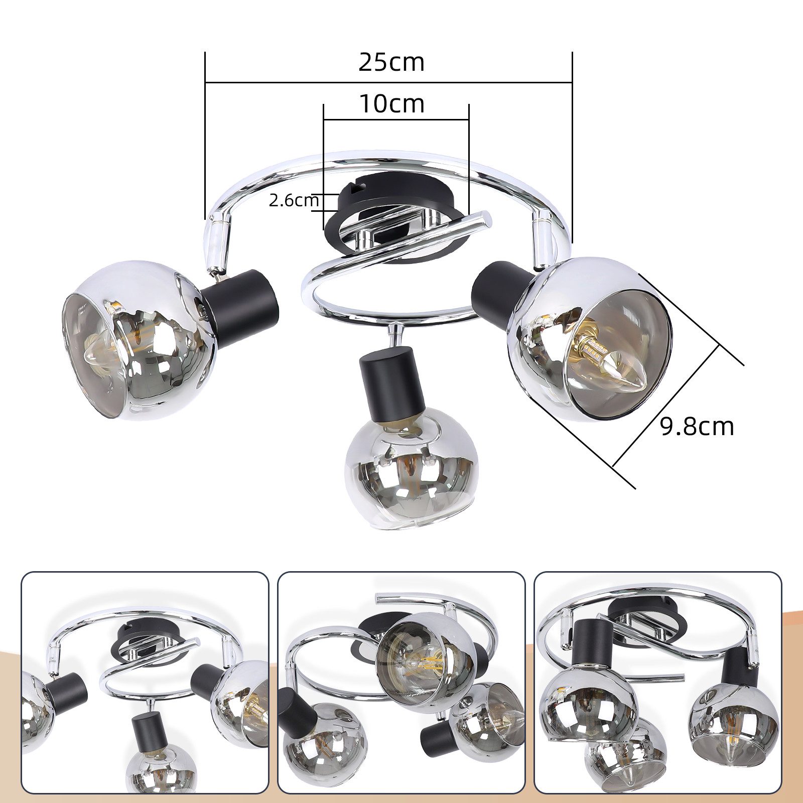 ZMH Deckenstrahler 2/3/4/6 Flammig E14 Rauchglas günstig online kaufen