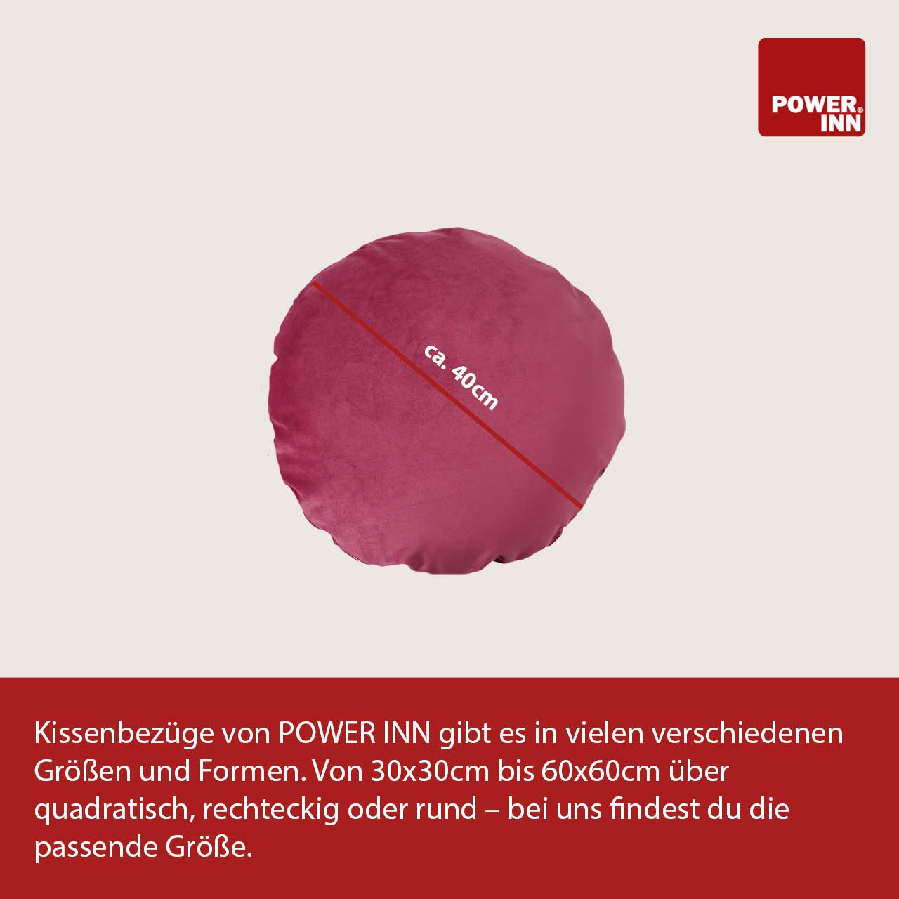 POWER INN Kissenbezug POWER INN Kissenbezug, 40cm Rund, Pink, Samtstoff, Waschbar