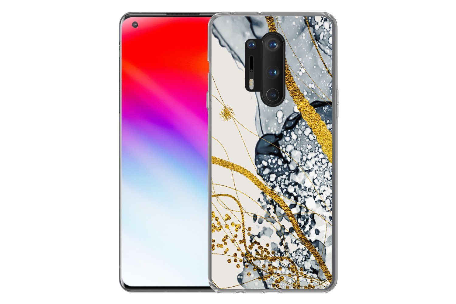 MuchoWow Handyhülle für OnePlus 8 Pro Abstrakt - Gold - Natur - Kunst, Phone Case, Silikon, Schutzhülle Dünn