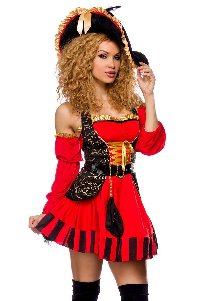 Atixo Clown-Kostüm Atixo edles Piraten Kostüm, rot/schwarz, Größe L