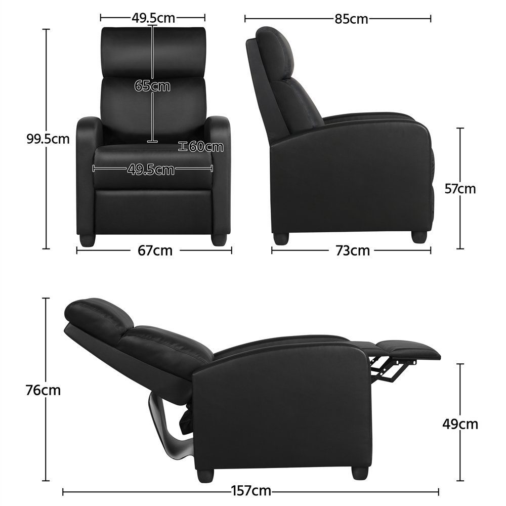 Yaheetech Relaxsessel, verstellbar mit Liege-Funktion, schwarz Schwarz Kunstleder, 