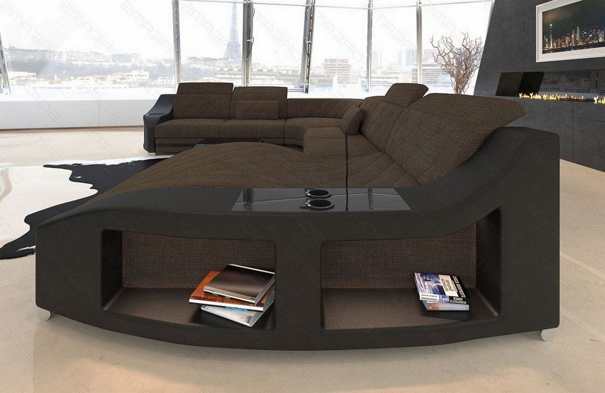 Couch Polsterstoff Sofa Swing Dreams Designersofa mit XXL H Sofa Bettfunktion wahlweise Stoffsofa, braun-schwarz Sofa Strukturstoff