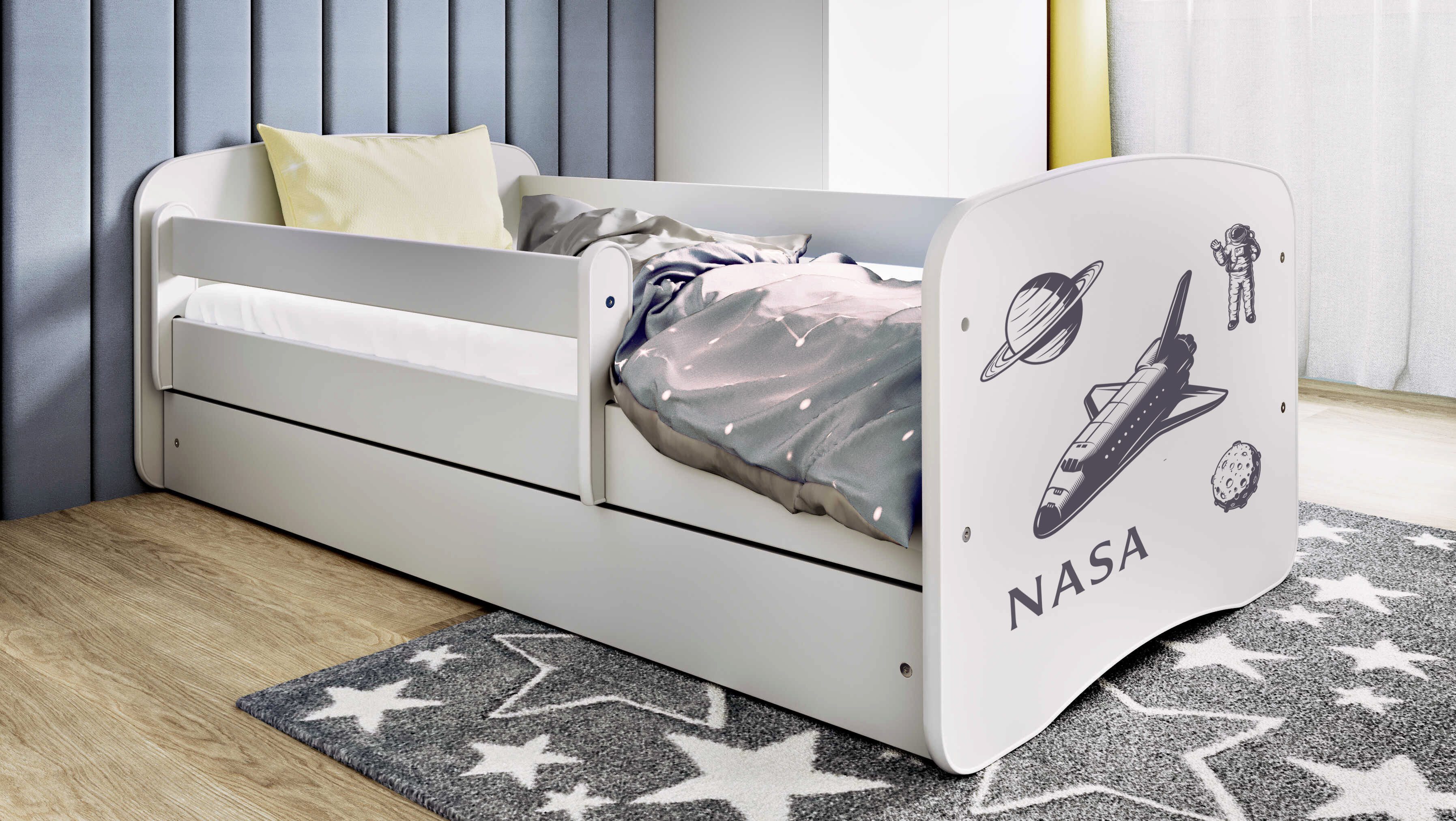 Raumhirsch Furniture Kinderbett 70x140, 80x160, 80x180 cm - Komplettset mit Matratze & Schublade (Bett für Jungs, Einzelbett für Kinder 2–12 Jahre mit Rausfallschutz), verschiedene Farben & Designs
