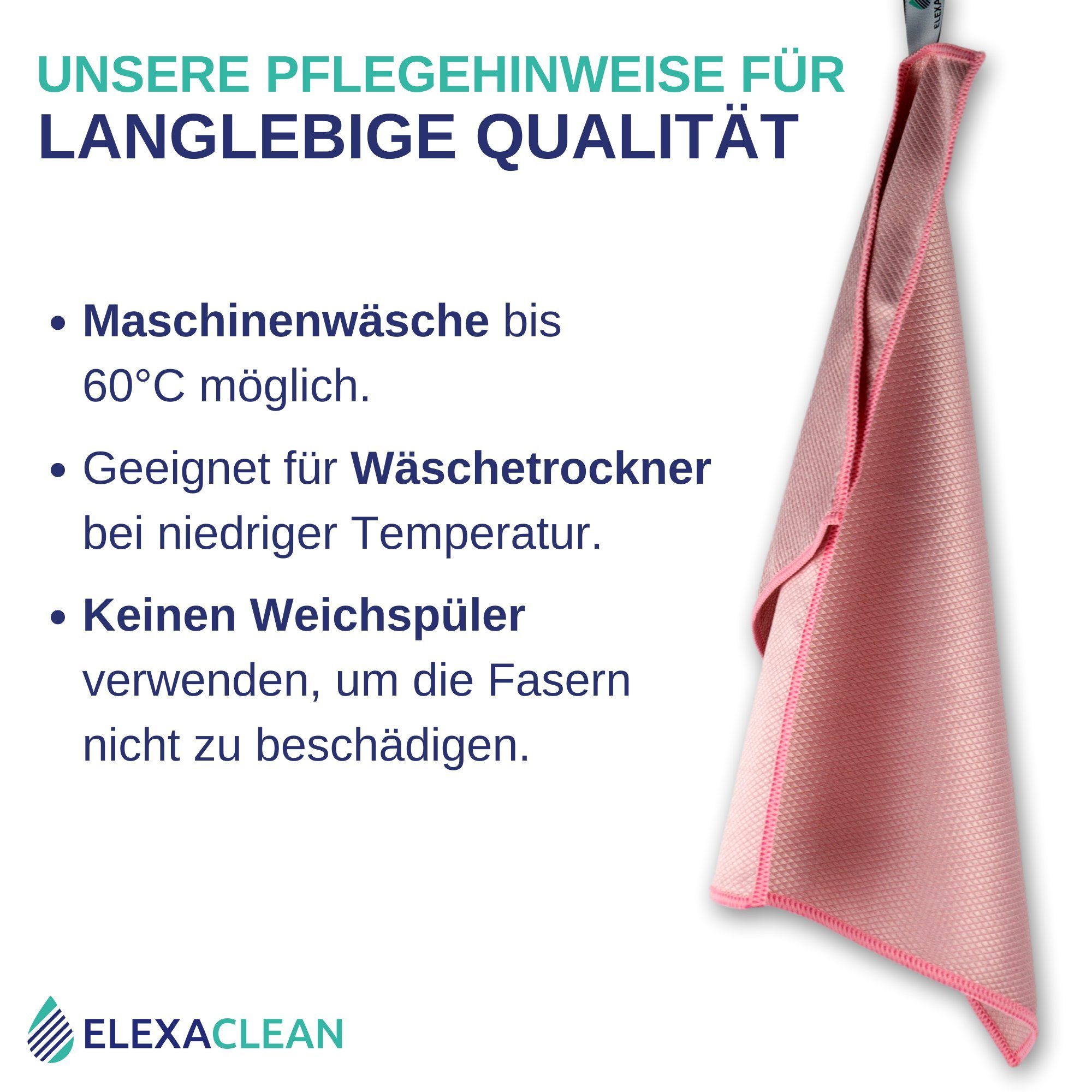 ELEXACLEAN Mikrofaser Fenstertücher Reinigungstücher (80% Polyester, 20% Polyamid (Mikrofaser), 30x40 cm, Set, 4-tlg., 40x30 cm, streifenfrei, fusselfrei, reini – Bild 4 von 5