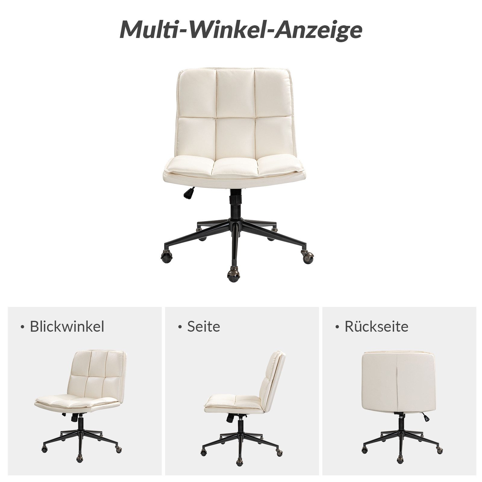 HULALA HOME Bürostuhl Schneidersitz Stuhl mit veganem Leder und verstellbarer Höhe, ohne Armlehnen, mit 360-Grad Drehfunktion & zeitgemäßen Design