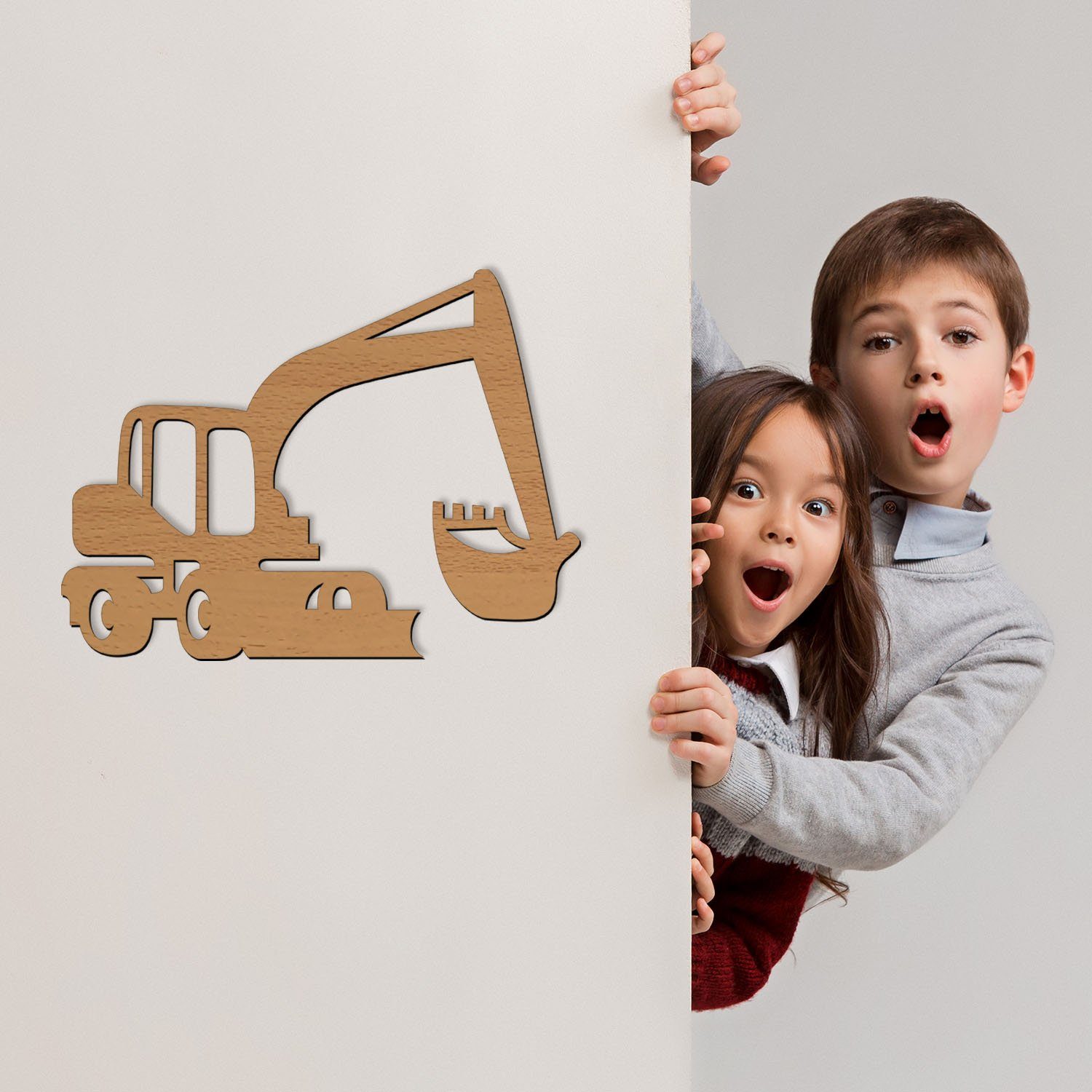 Namofactur LED Nachtlicht Bagger Kinder Nachtlicht Wandlampe Wanddeko Lampe I MDF Holz, LED fest integriert, Warmweiß