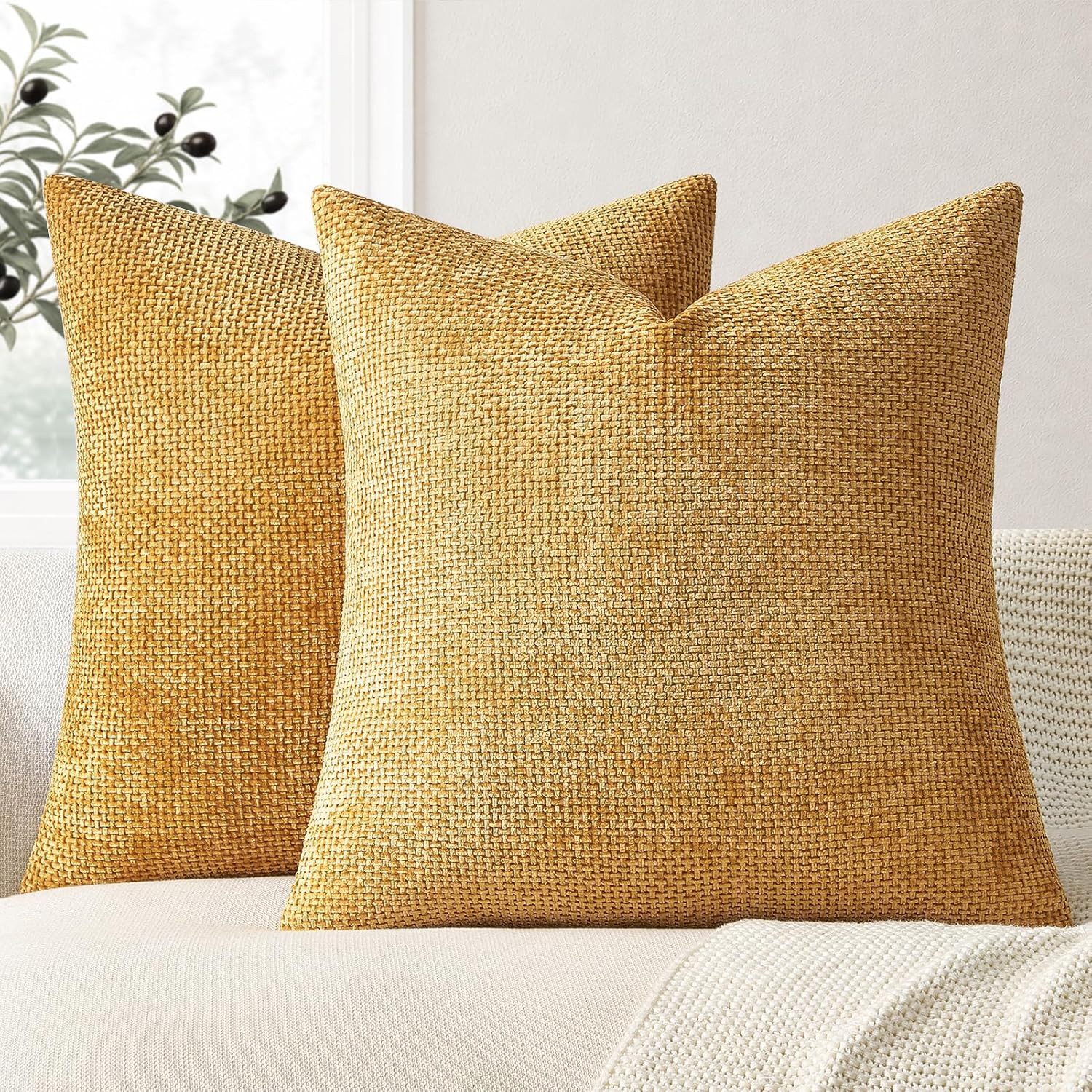 Topfinel Kissenbezug 40x40 Chenille reißverschluss herbst weihnachten dekokissenbezug sofa, (2 Stück), kissenbezüge 40x40 Gelb bettwäsche kopfkissenbezüge pflegeleicht