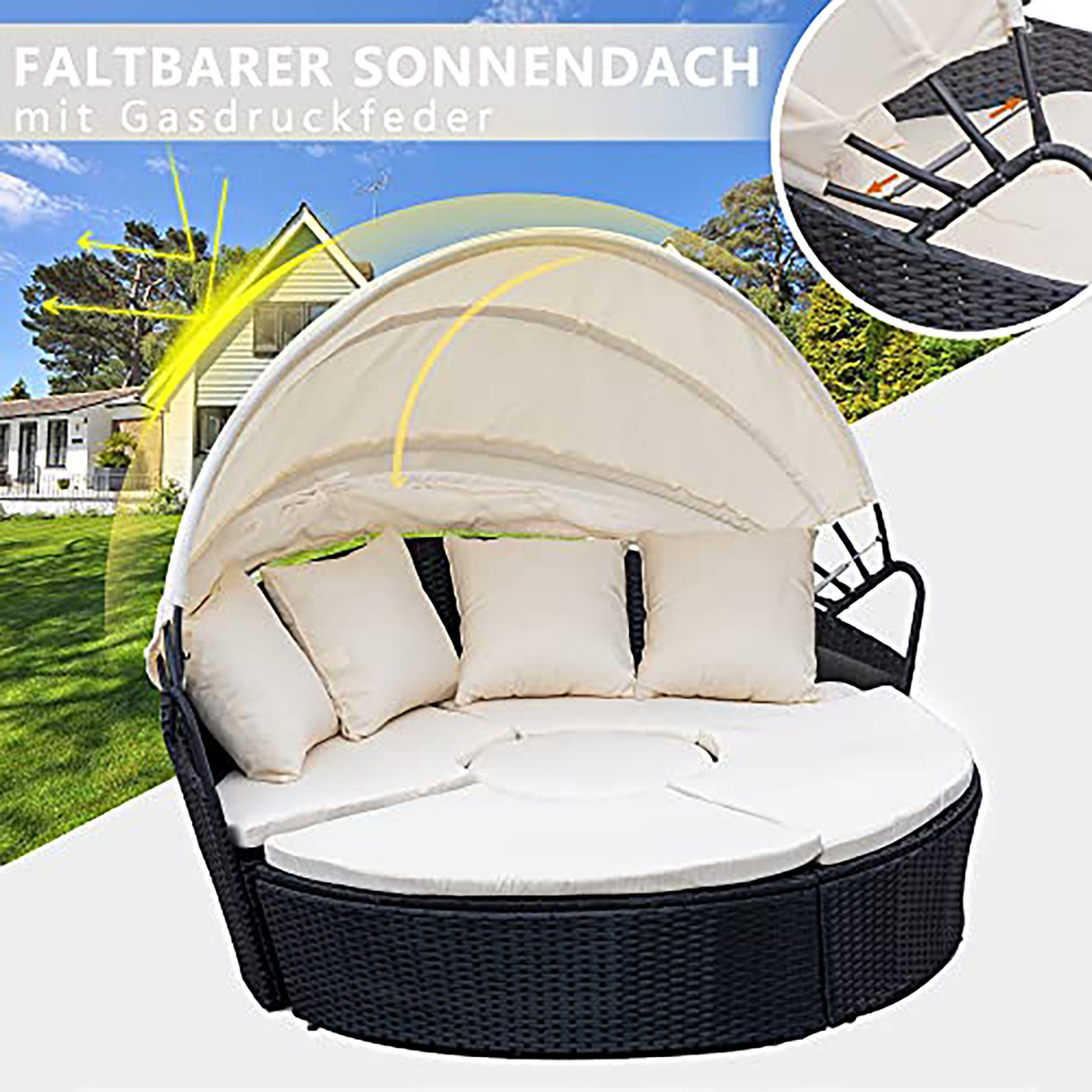 Ribelli Sonneninsel Sonneninsel Ø160 cm Schwarz/ Cream