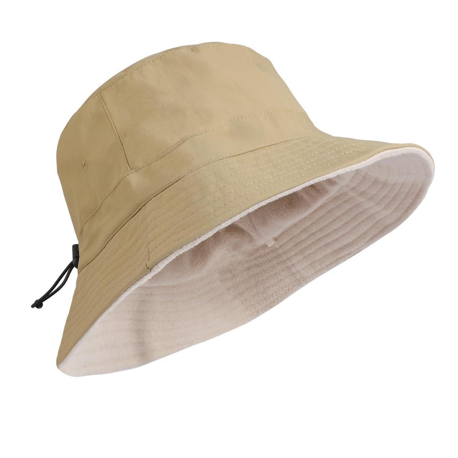 LuxusKollektion Fischerhut Regenhut Damen Herren wasserdicht Plüsch faltbar Beige-Weiß XXL