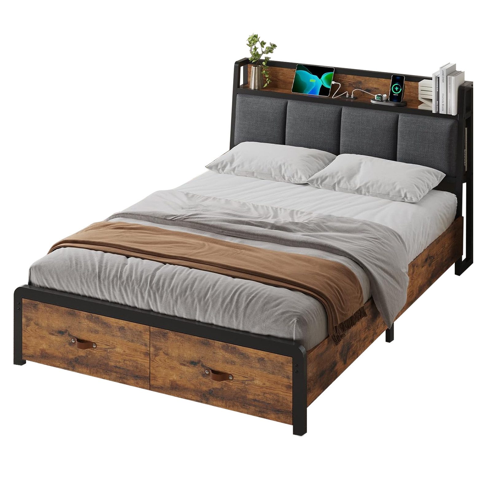 KIMENICH Metallbett Bettgestell mit Ladestation und 2 Schubladen, Jugendbet günstig online kaufen