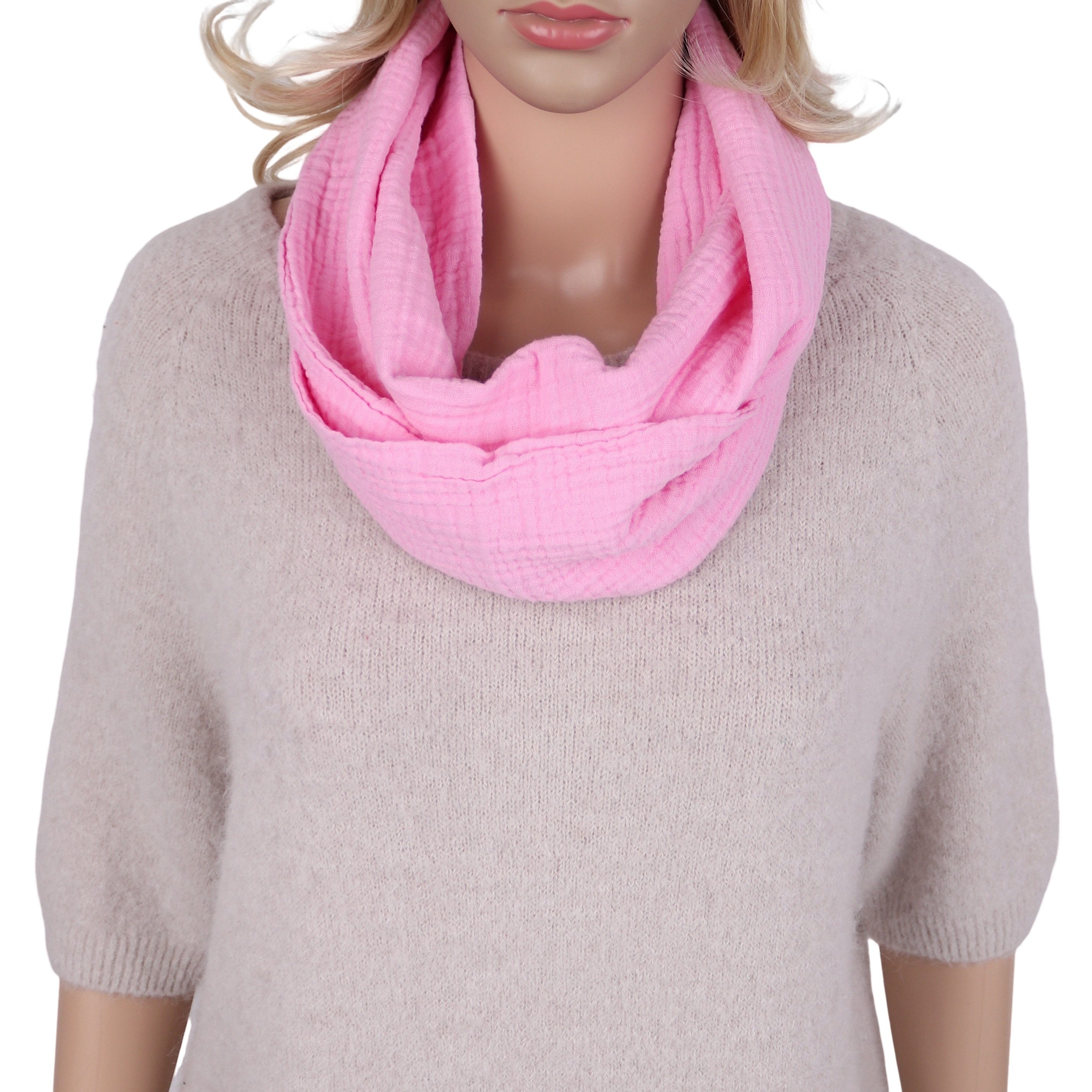 MIRROSI Loop Damen Schal aus Musellin, Made in Italy 70x20cm, Uni, Schlauchschal, (Zweimal um den Hals wickelbar, ca. 70x20cm), Damen Halstuch ideal für Frühling, Sommer oder Herbst